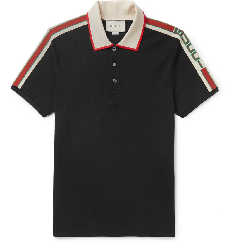 Slim-Fit Webbing-Trimmed Stretch-Cotton Piqué Polo Shirt - 1