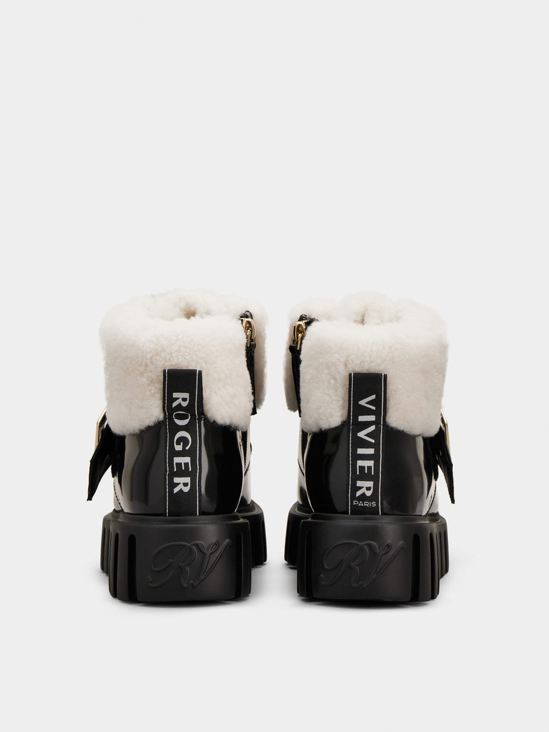 Viv' Go-Thick Metal Buckle Fur Ankle Boots in Patent Leather 5