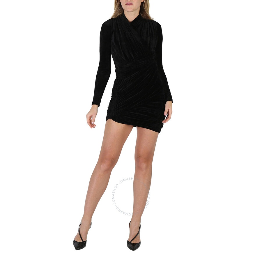 Balenciaga Black Velvet Jersey Draped Mini Dress - 4