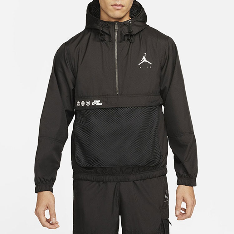 Men's Jordan Logo Printing Loose Hooded Half Zipper Jacket Black DJ0247-010 - 3