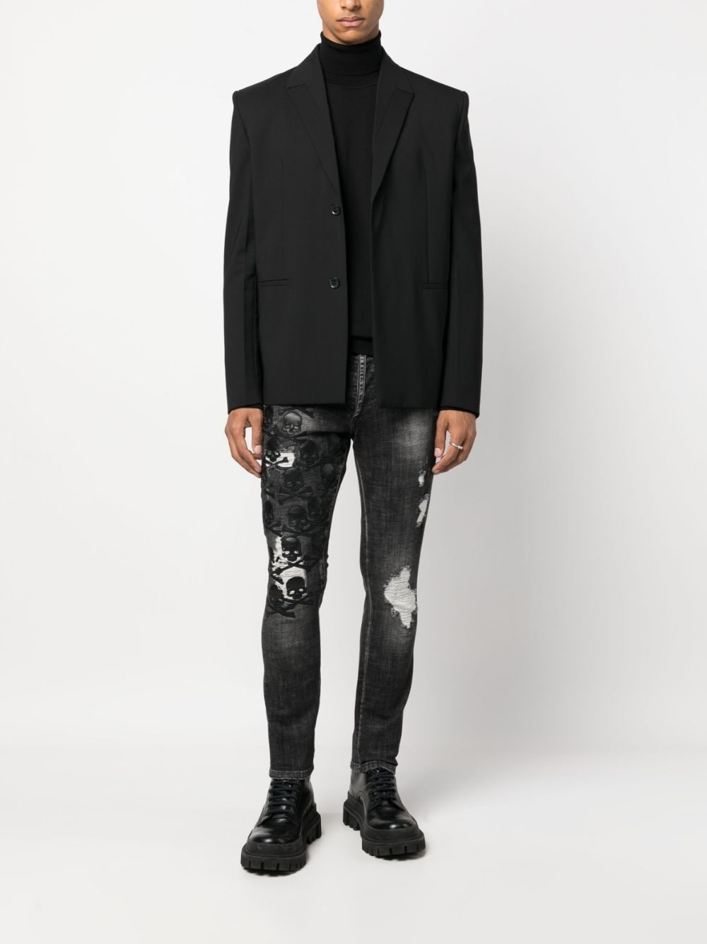 Skull & Bones logo-embroidered ripped jeans - 2