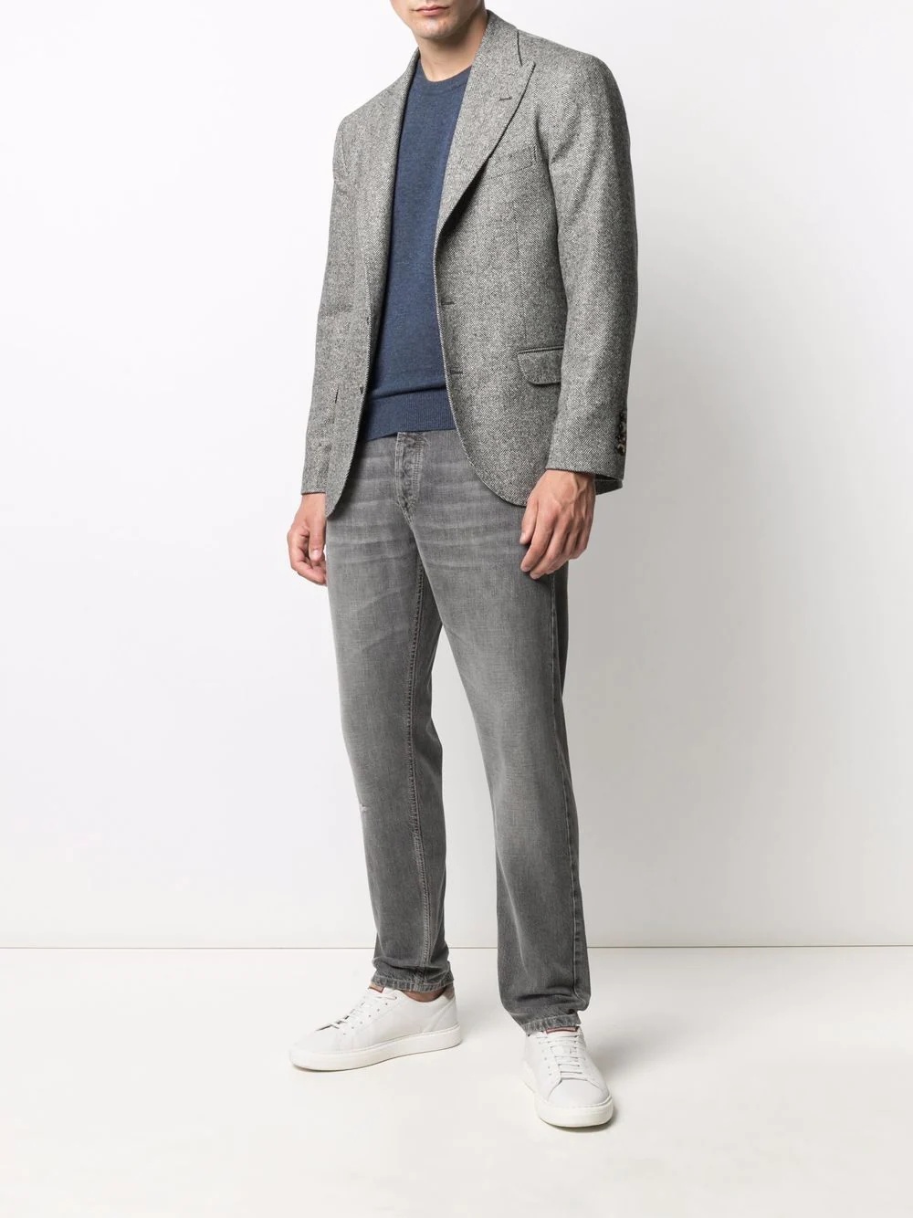 herringbone single-breasted blazer - 2