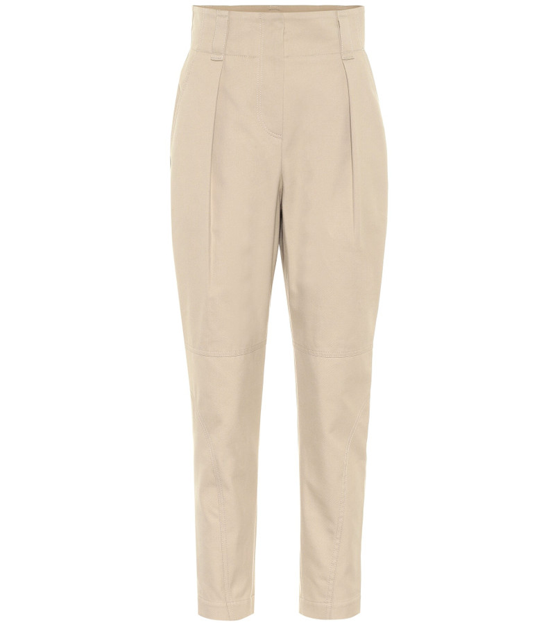 Cotton-blend high-rise tapered pants 1