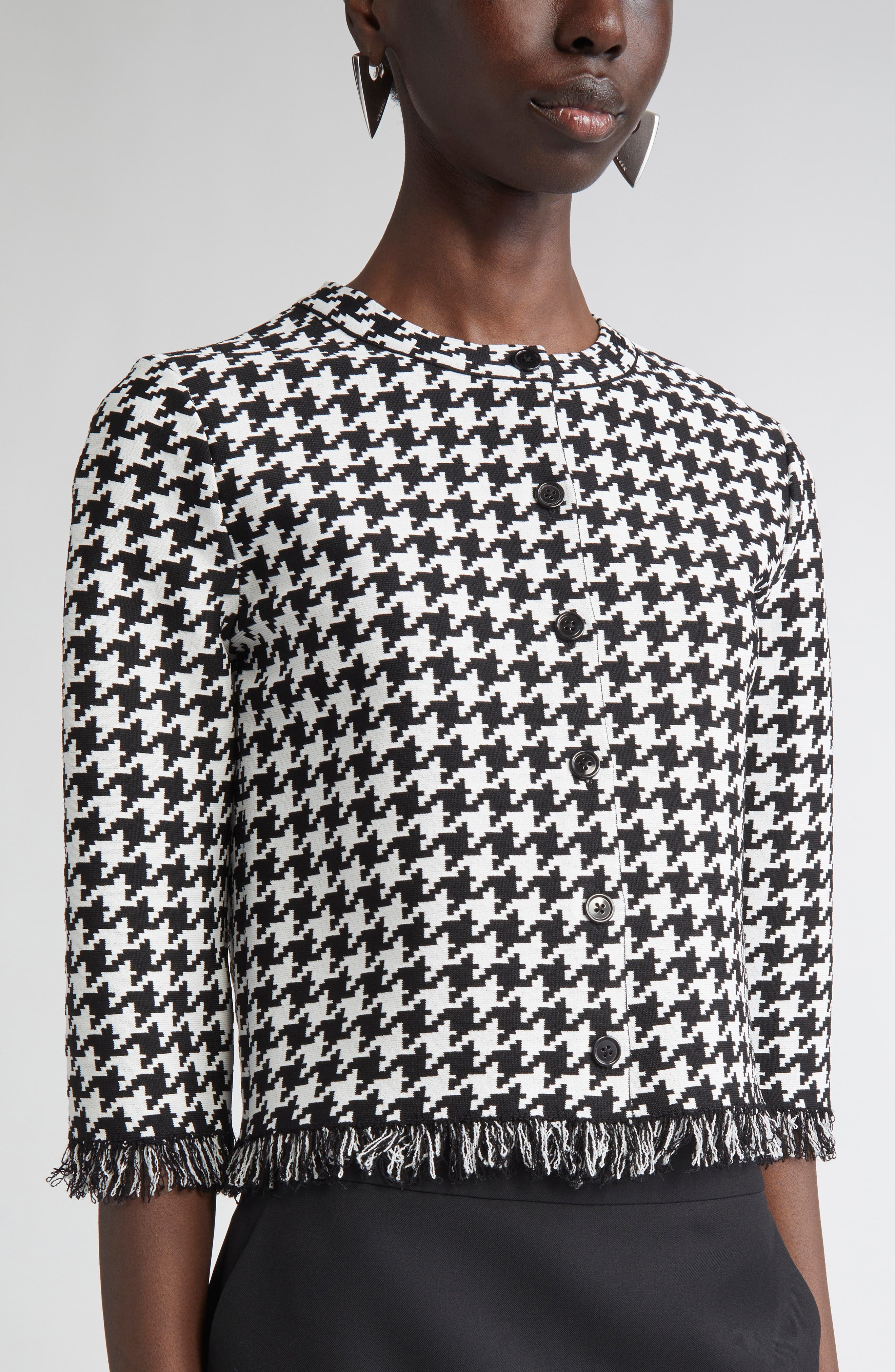 McQueen Houndstooth Check Cardigan in Black/Ivory at Nordstrom - 5