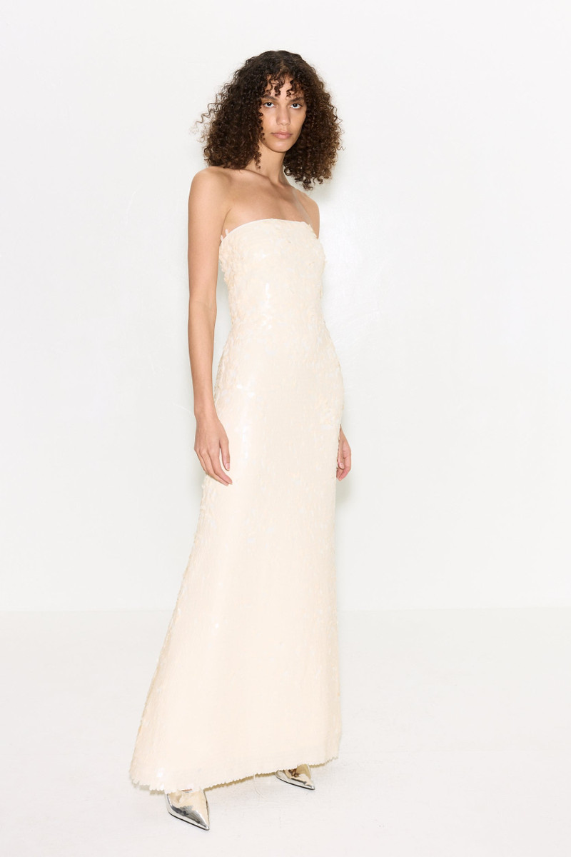 Sculpty Strapless Sequin Dress In Bone 1