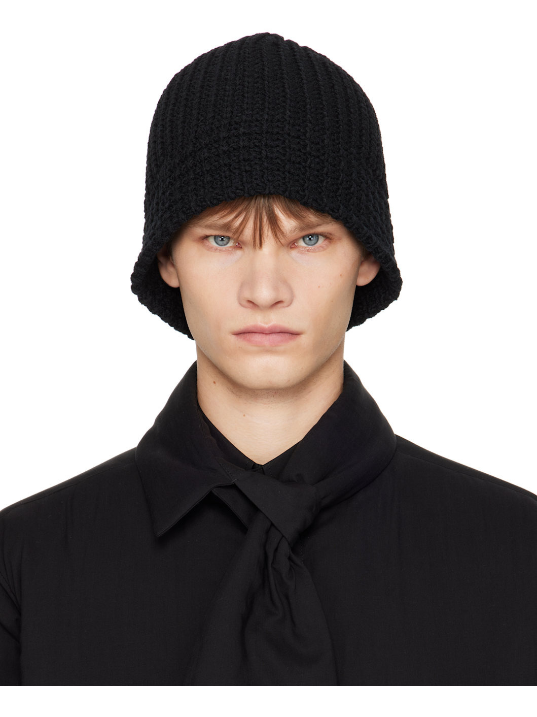 Black Cardigan Stitch Knit Beanie - 1