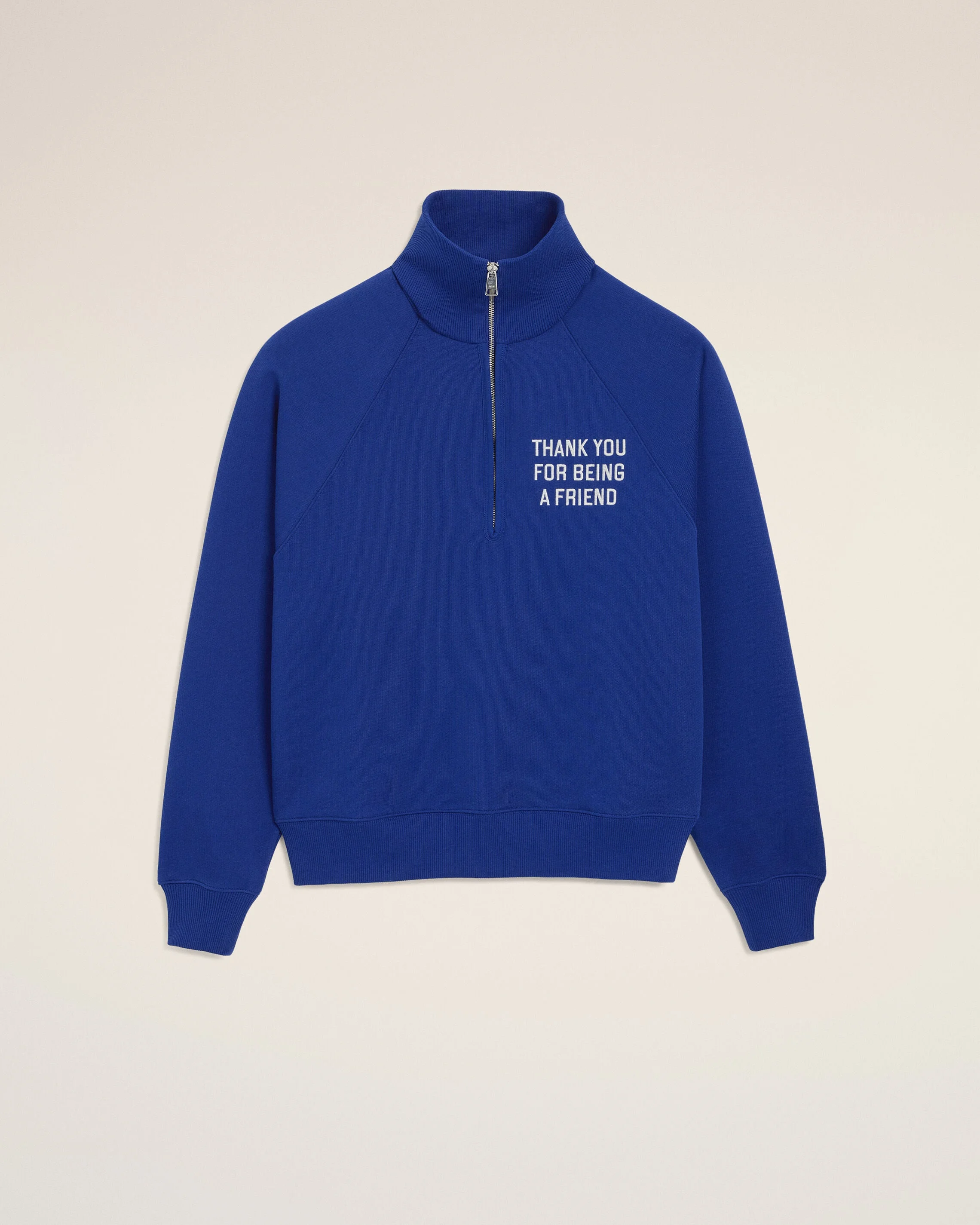 BLUE ZIPPED COTTON "THANK YOU FOR BEING A FRIEND" SWEATSHIRT - 1