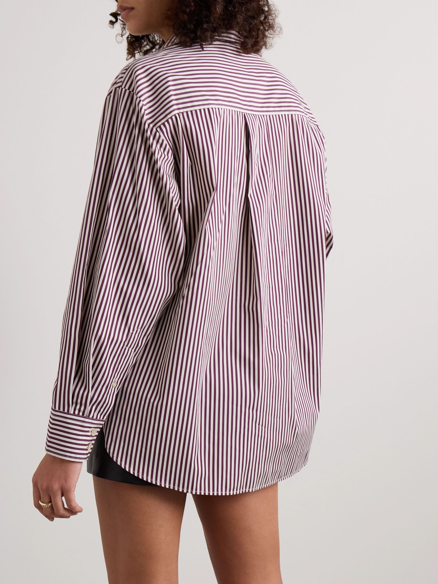Fabriza embroidered striped cotton-poplin shirt Burgundy - 4