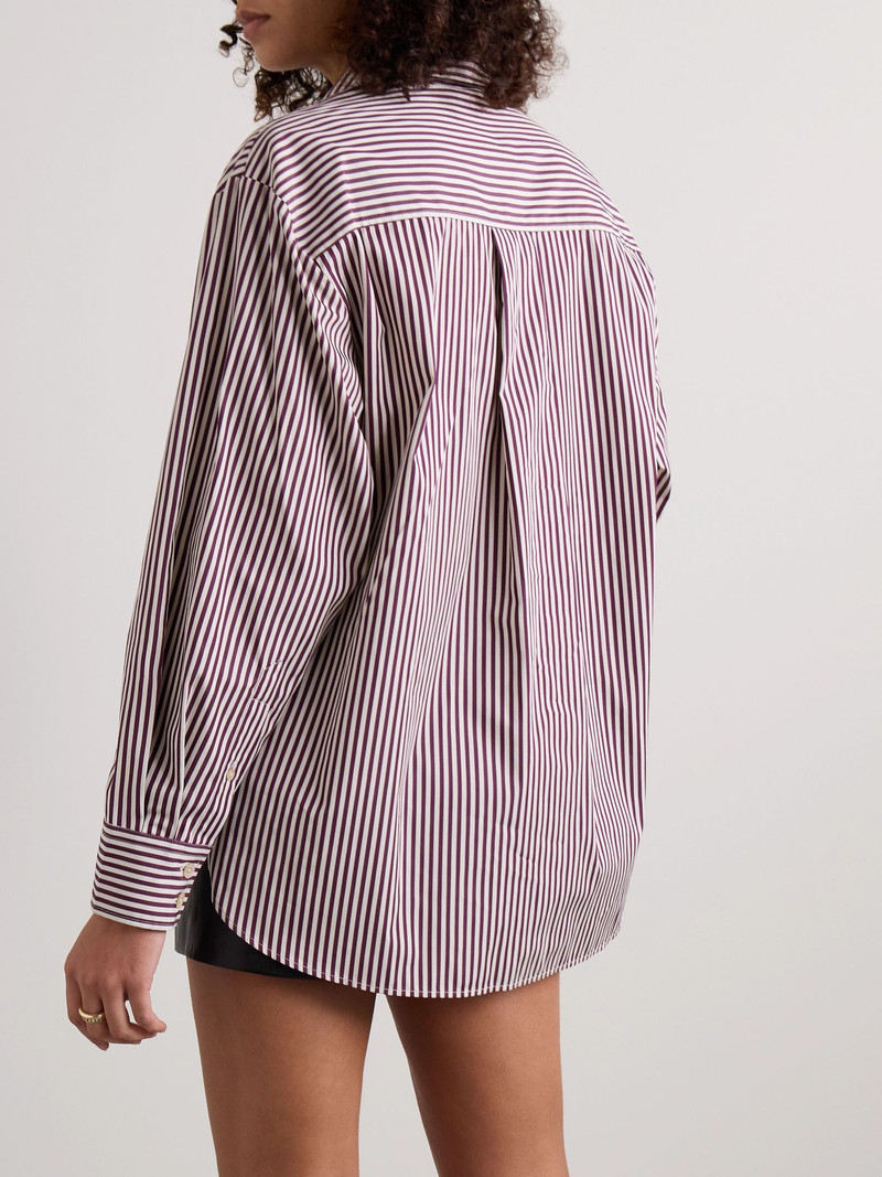 Fabriza embroidered striped cotton-poplin shirt Burgundy 4