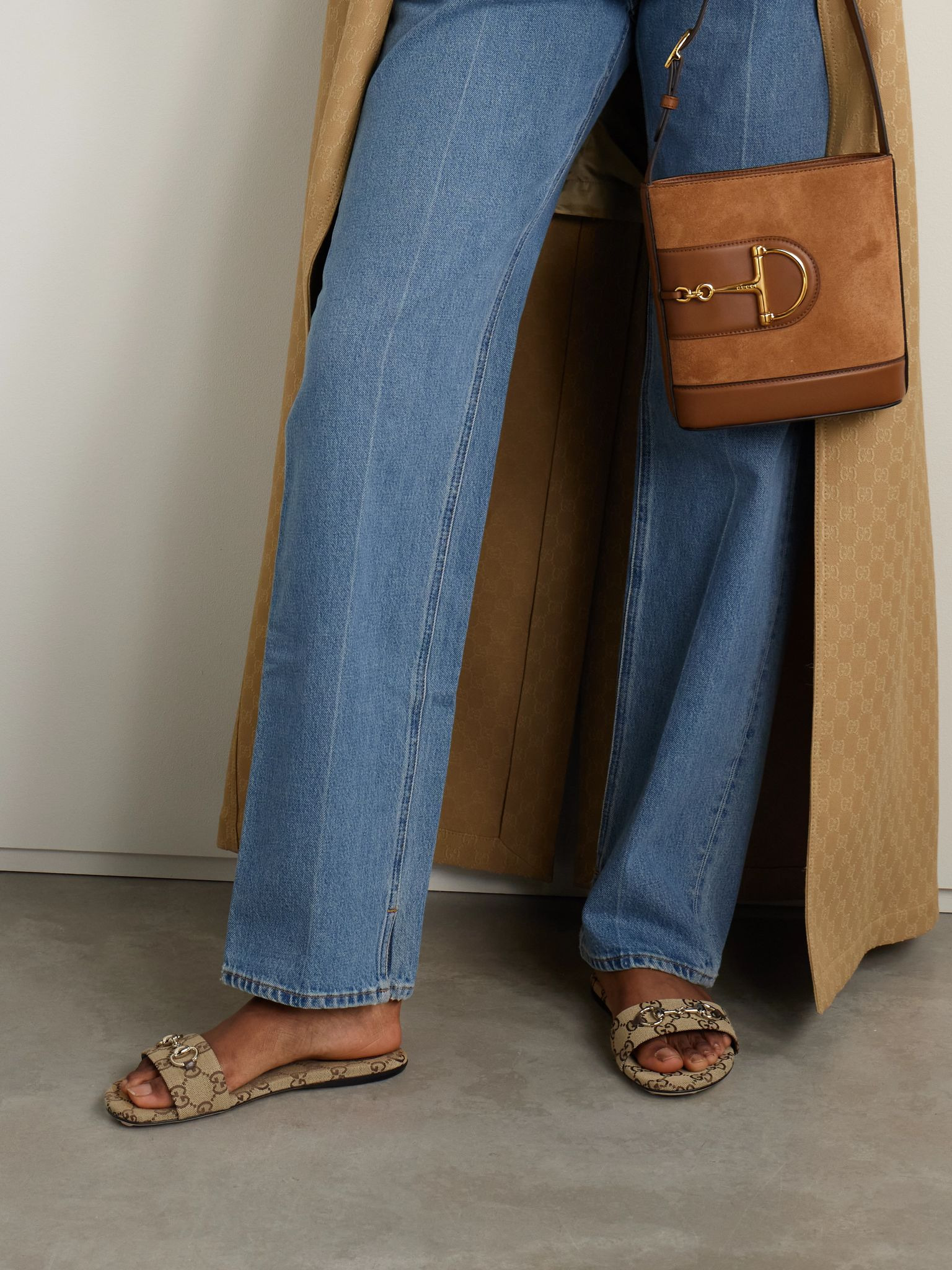 Siaga horsebit-detailed canvas-jacquard slides Brown - 2