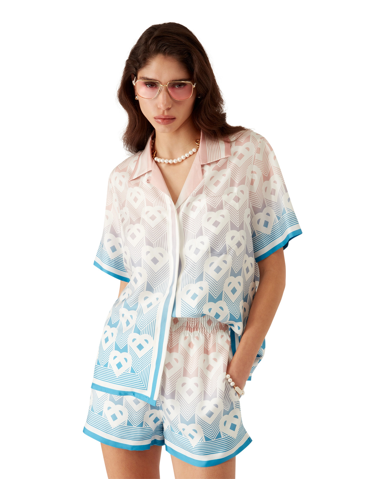 Gradient Heart Monogram Silk Shorts - 4