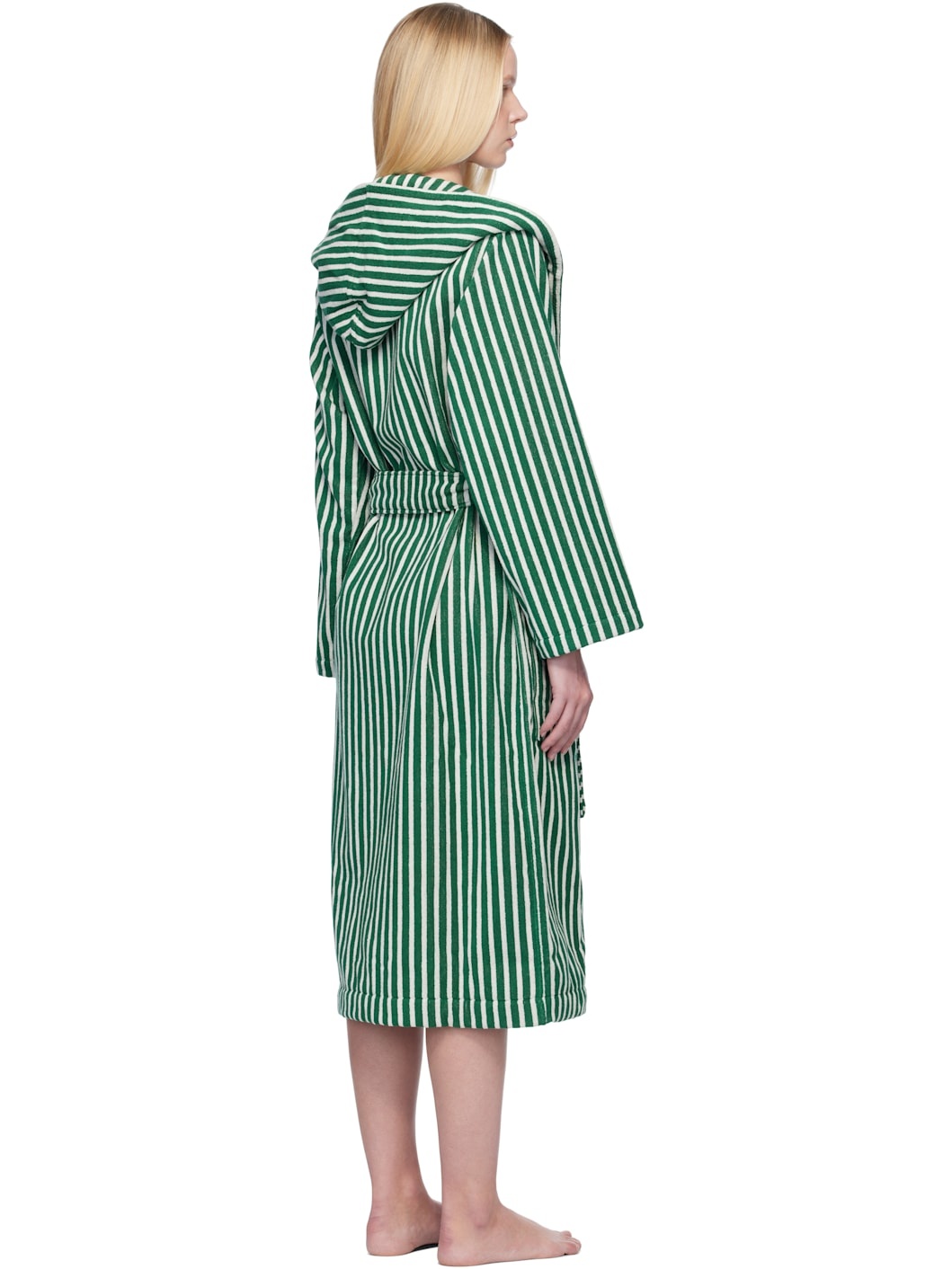 Green & White Terry Hooded Bathrobe - 3