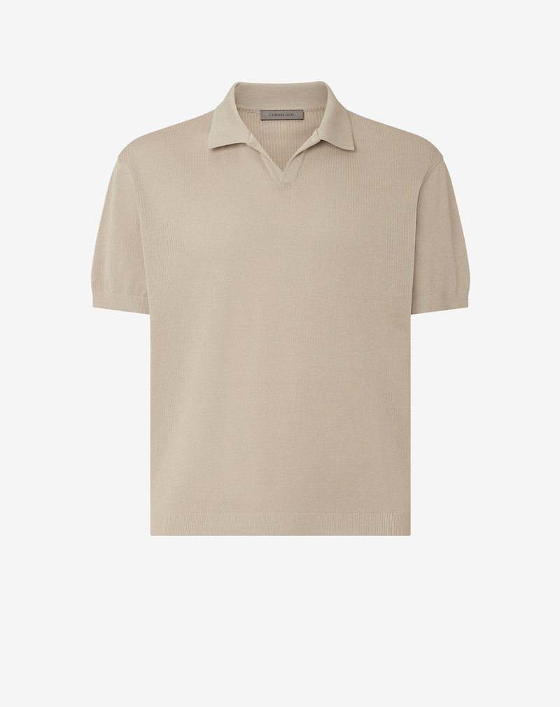 Sandy beige lisle thread polo shirt 1