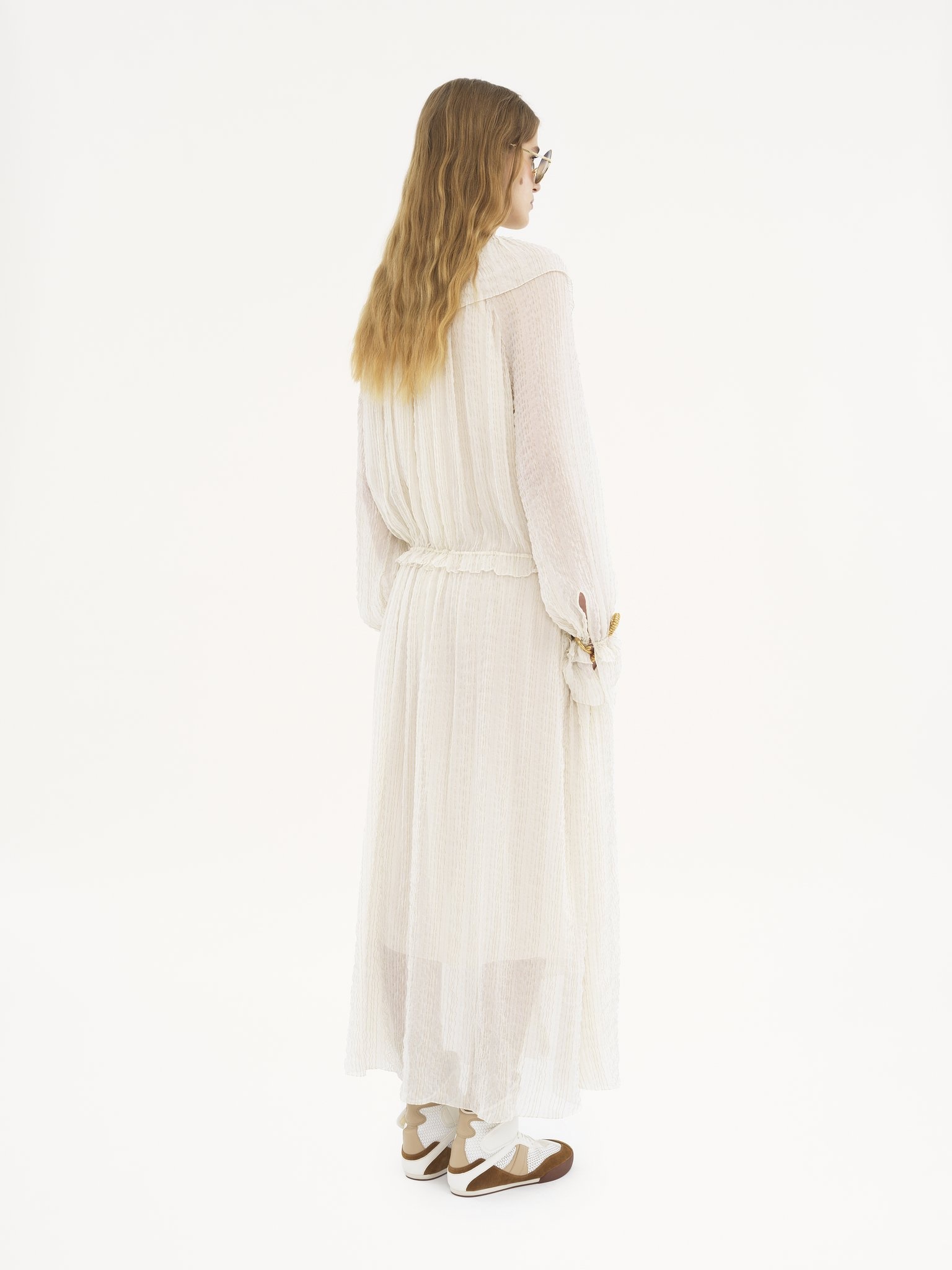 GATHERED LONG DRESS IN SILK CRÊPON - 6
