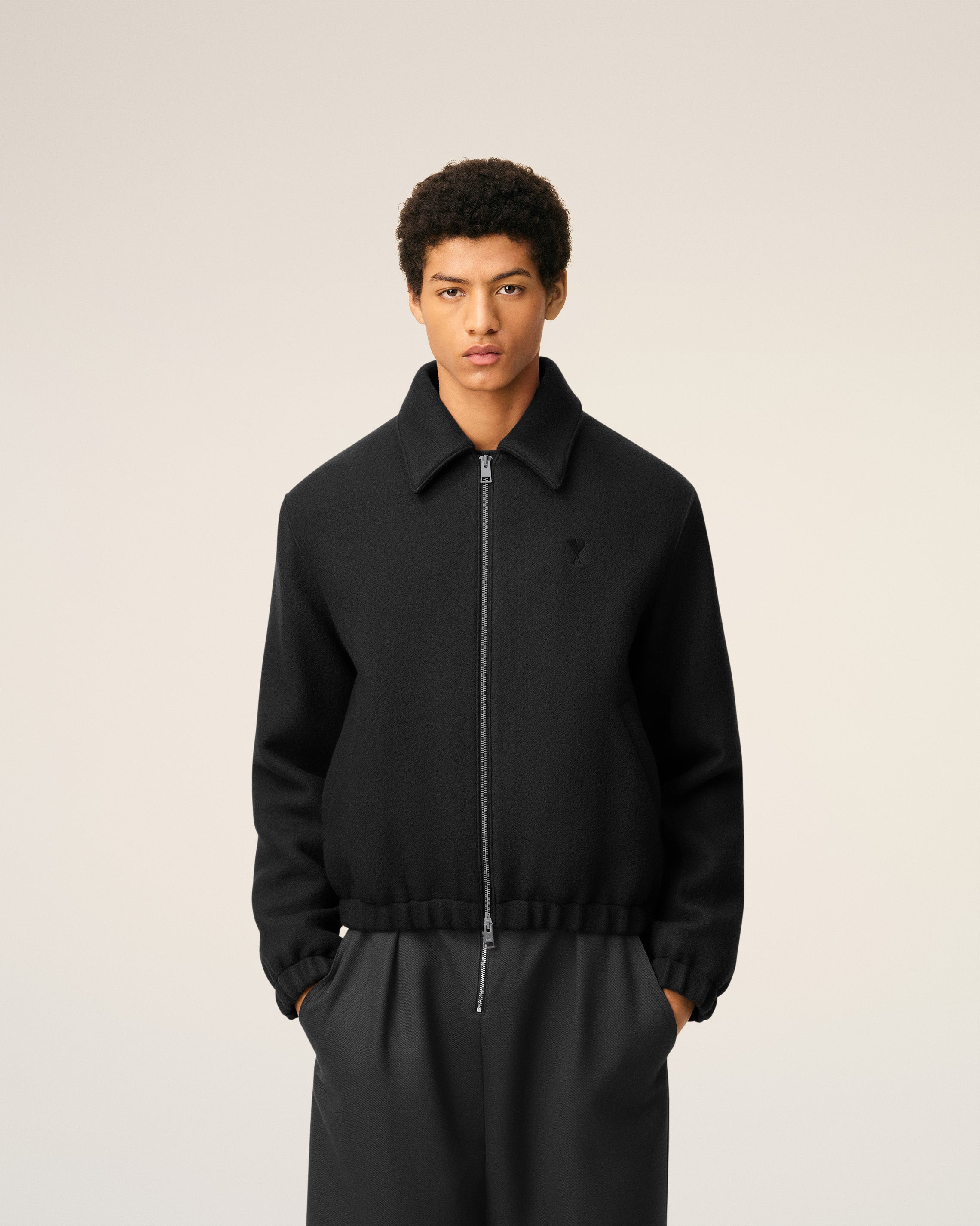 BLACK COTTON AMI DE COEUR PADDED ZIPPED JACKET - 3