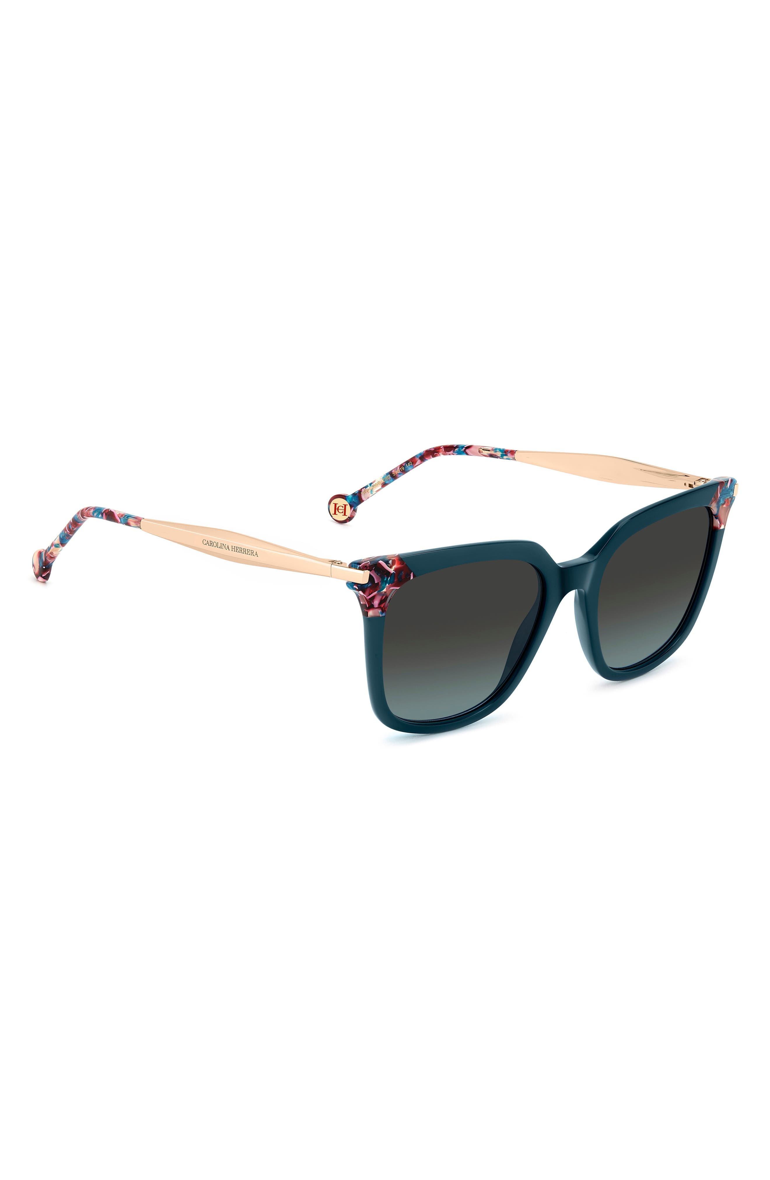 Carolina Herrera 53mm Rectangular Sunglasses in Teal/Grey Petrol at Nordstrom - 4