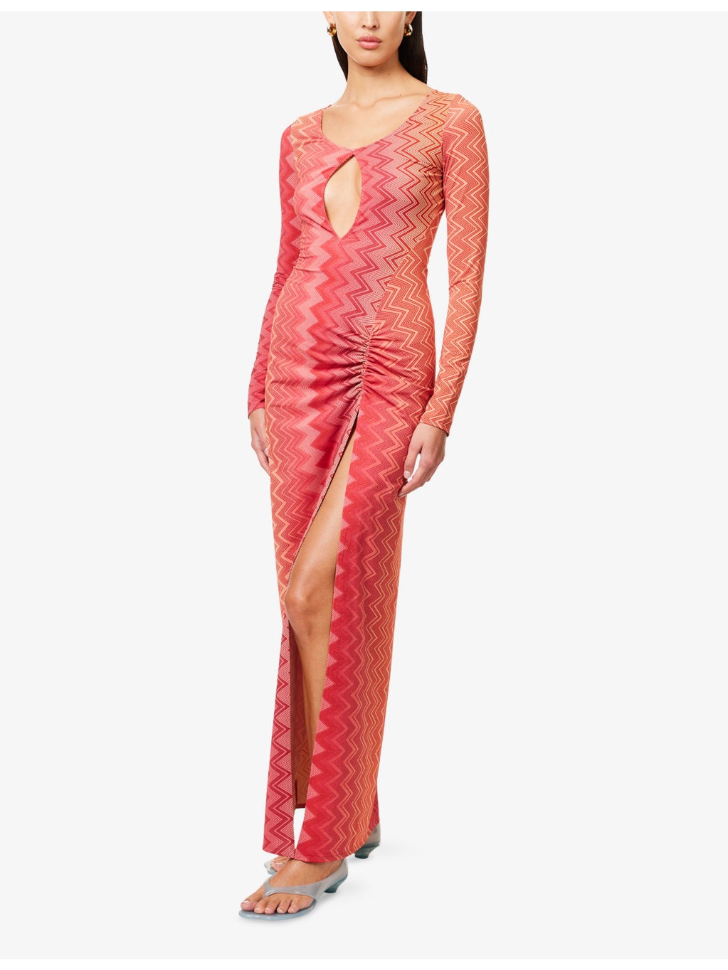 Chevron Ruched Stretch-Woven Maxi Dress - 3