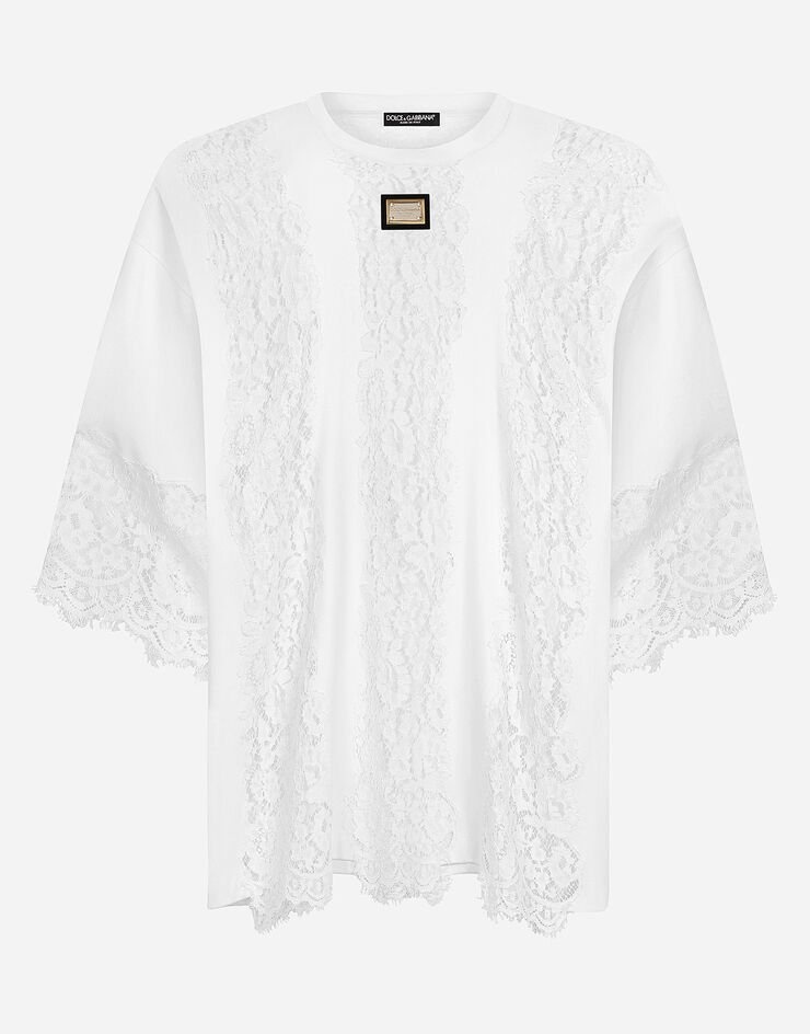 Short-sleeved T-shirt with lace inserts - 3