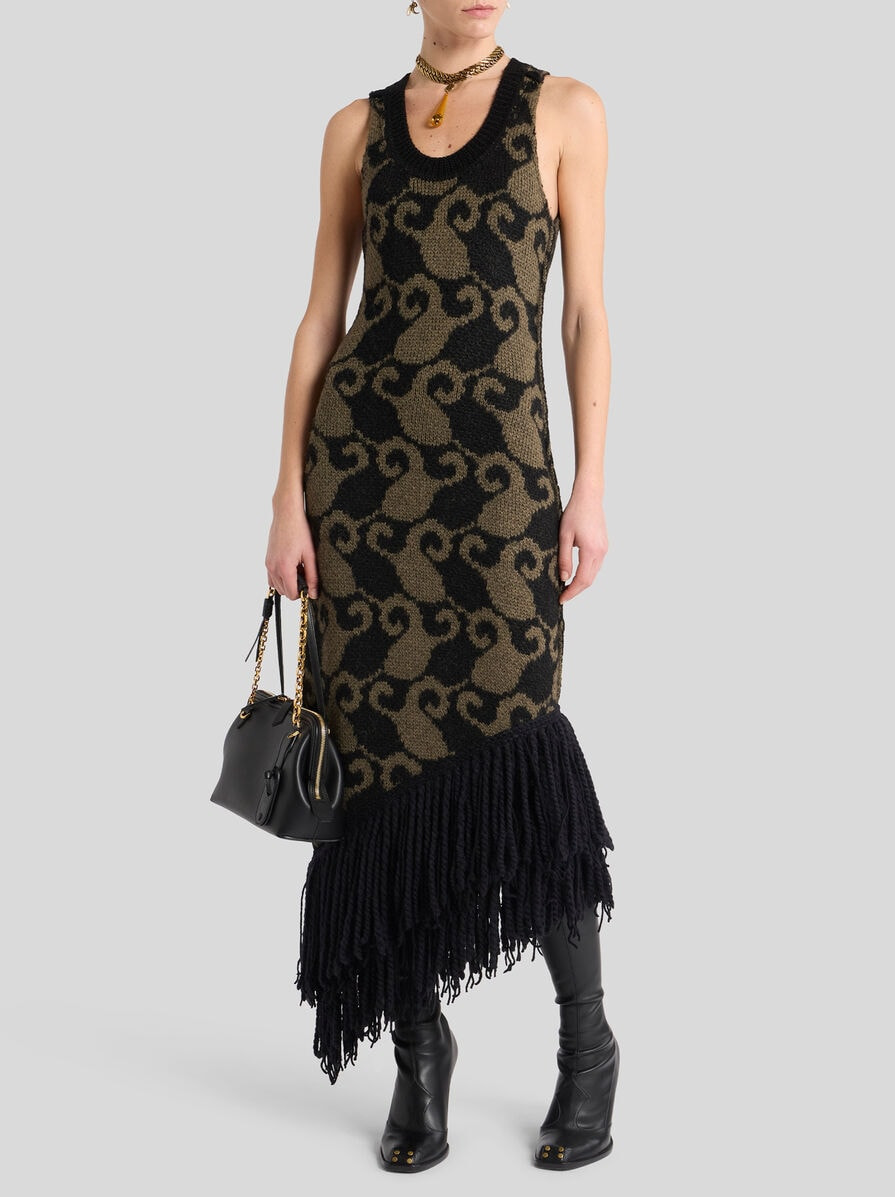 WOOL AND ALPACA JACQUARD MAXI DRESS WITH FRINGING - 4