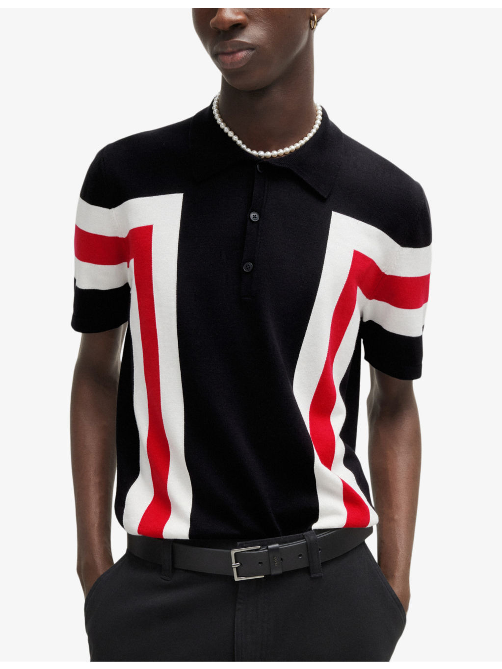 Button-neck short-sleeve stripe cotton polo - 3