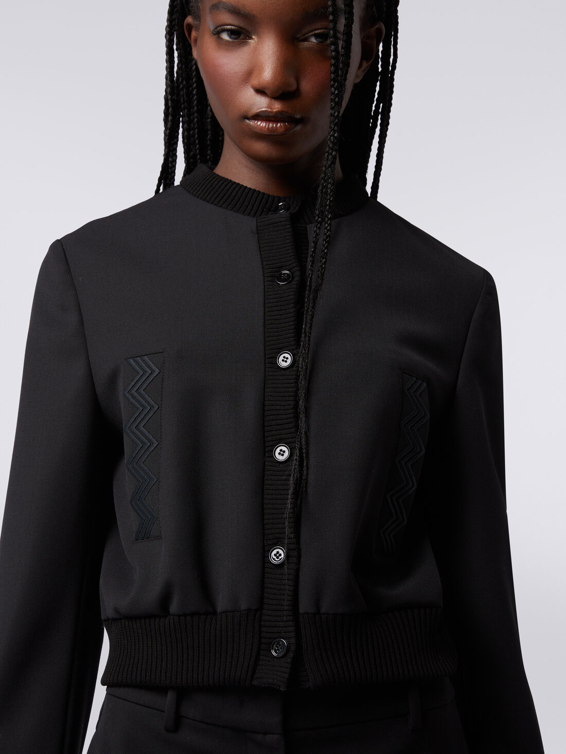 Wool blend bomber jacket with zigzag inserts - 5