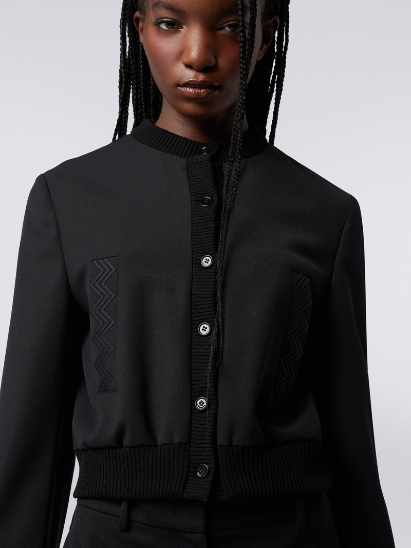 Wool blend bomber jacket with zigzag inserts 5