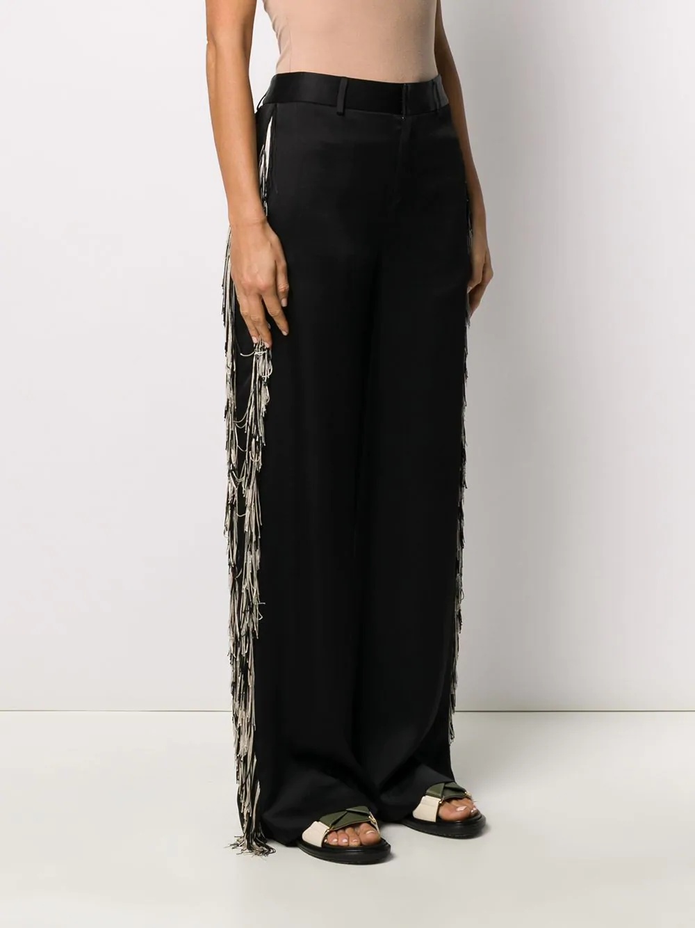 fringed satin wide-leg tuxedo trousers - 3