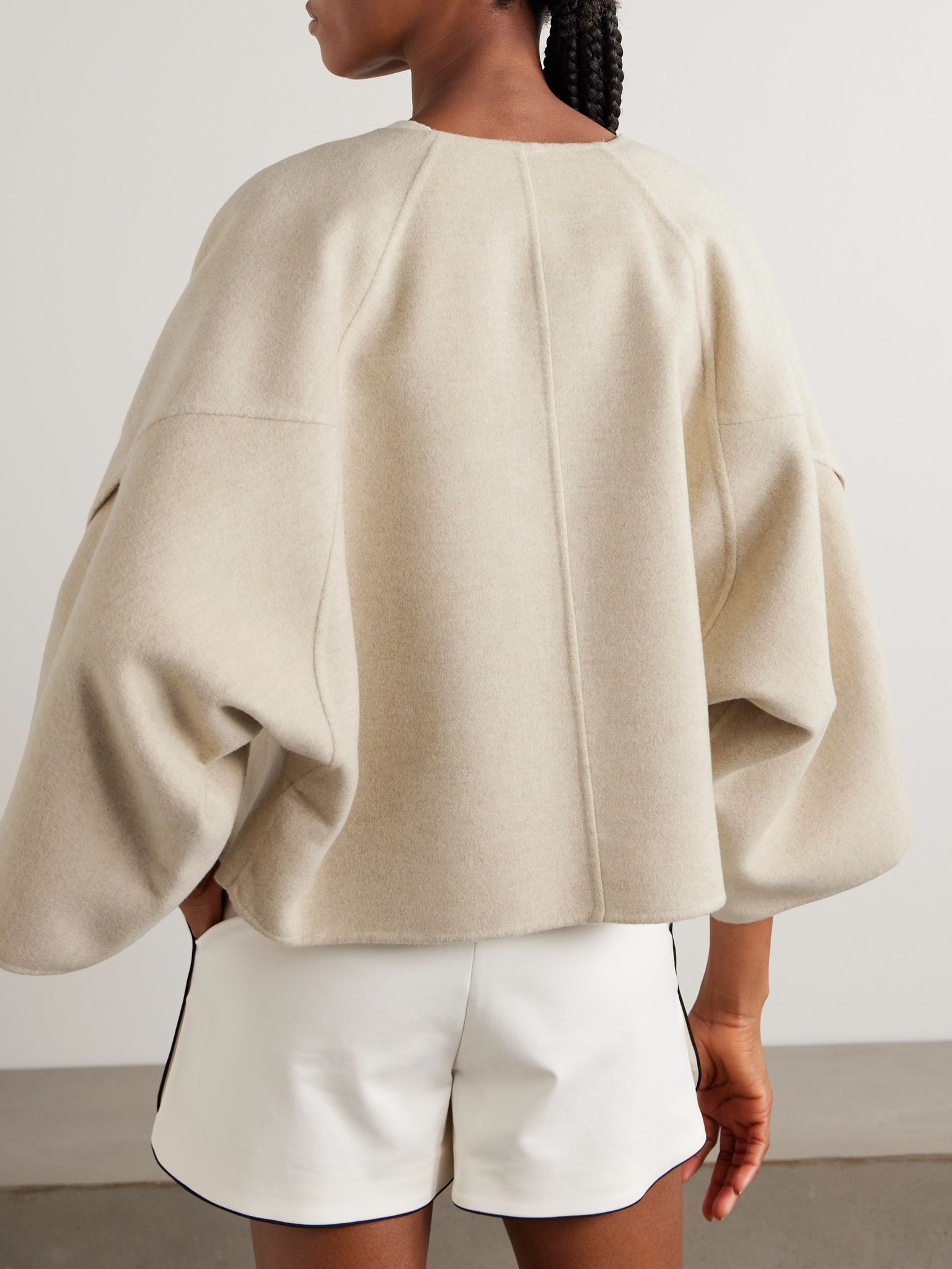 Ovada cropped wool and cashmere-blend felt jacket Sand - 4