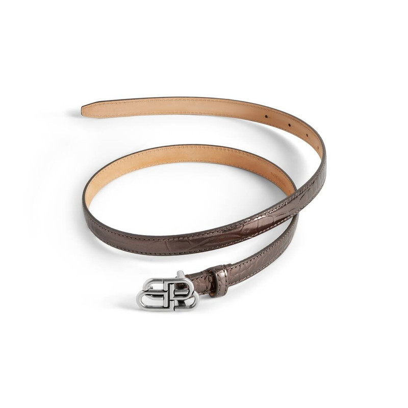 BALENCIAGA Women's Bb Super Thin Belt Metallized Crocodile Embossed  in Bronze outlook