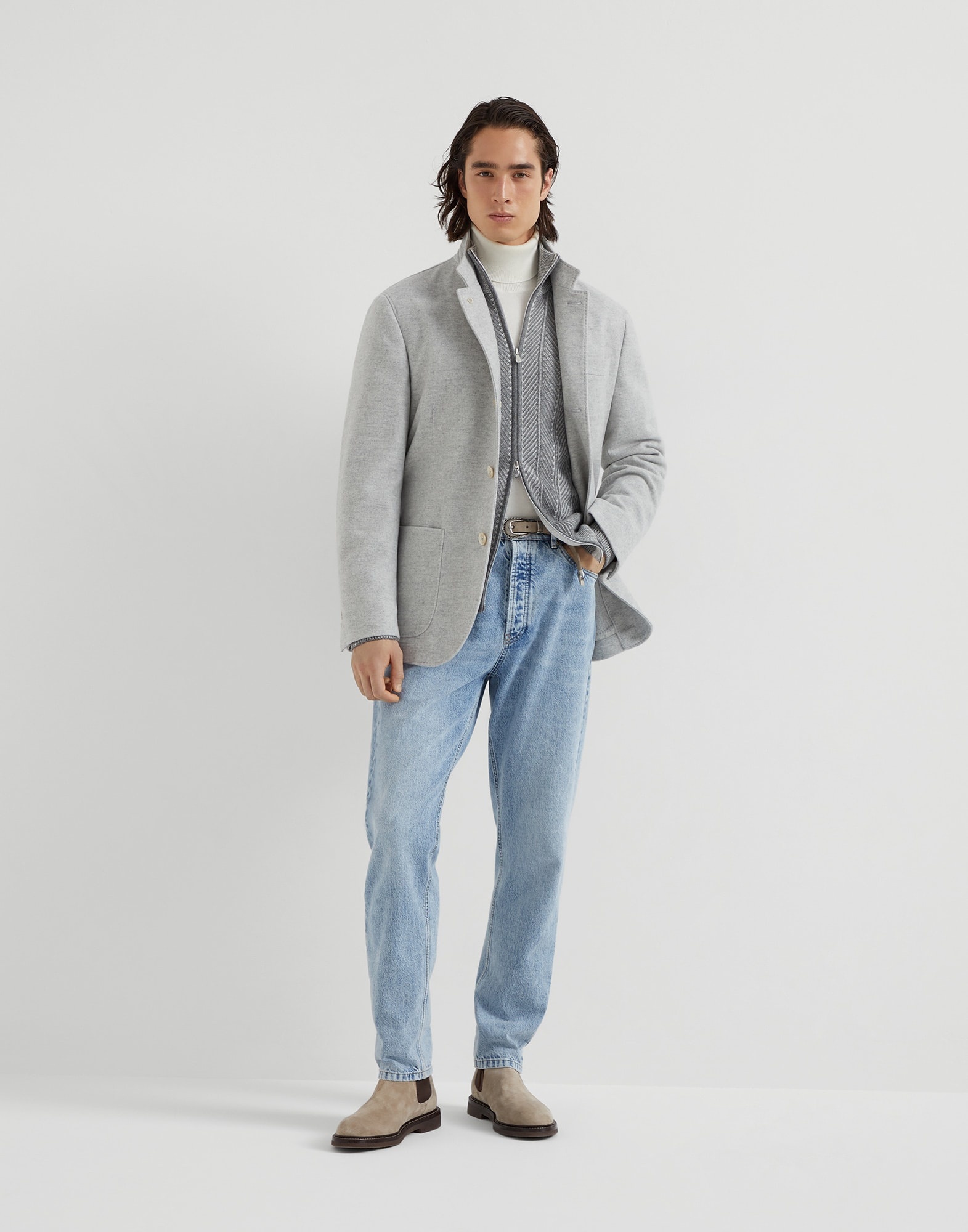Cashmere vanisé chevron cardigan with zipper - 5