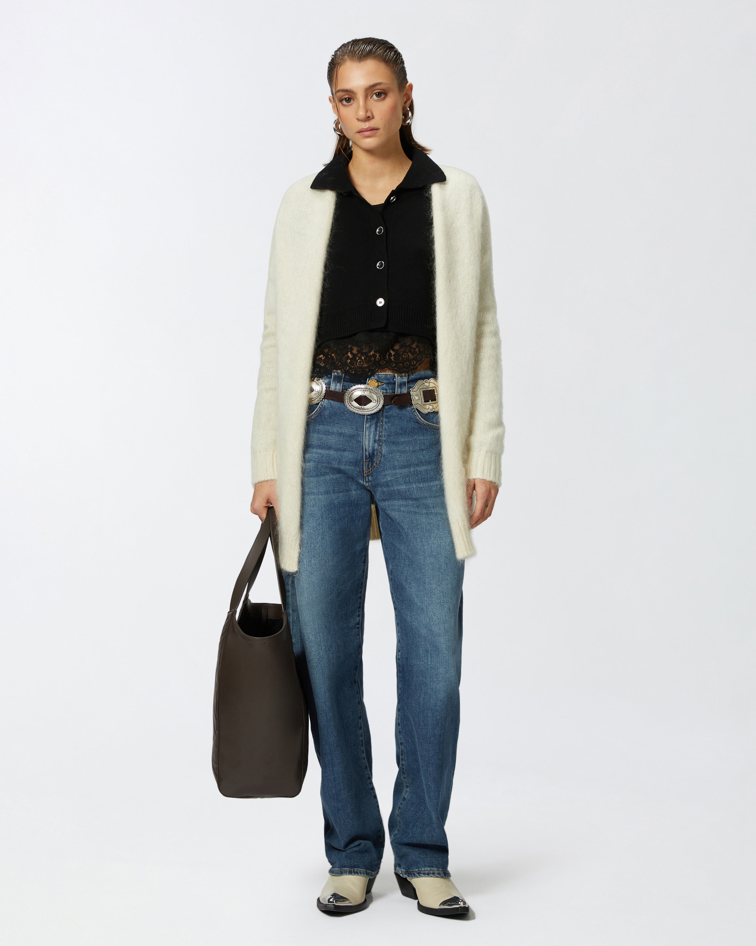 CASHMERE-BLEND CARDIGAN WITH SATIN AND LACE TOP - 3