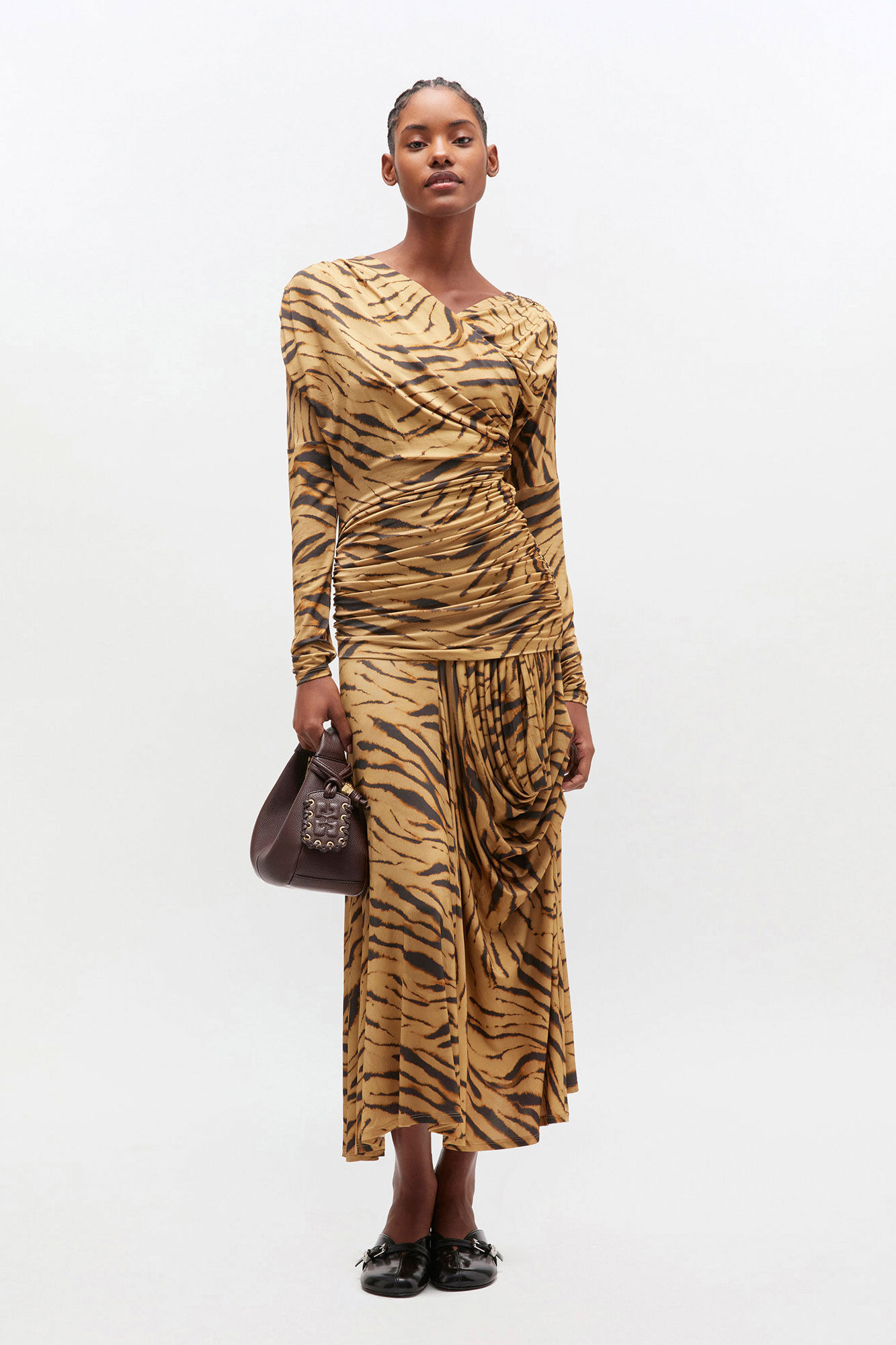 TIGER PRINT RUCHED DRESS - 2
