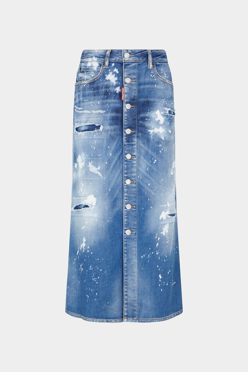 MEDIUM ICE SPOTS WASH DENIM LONG SKIRT 1