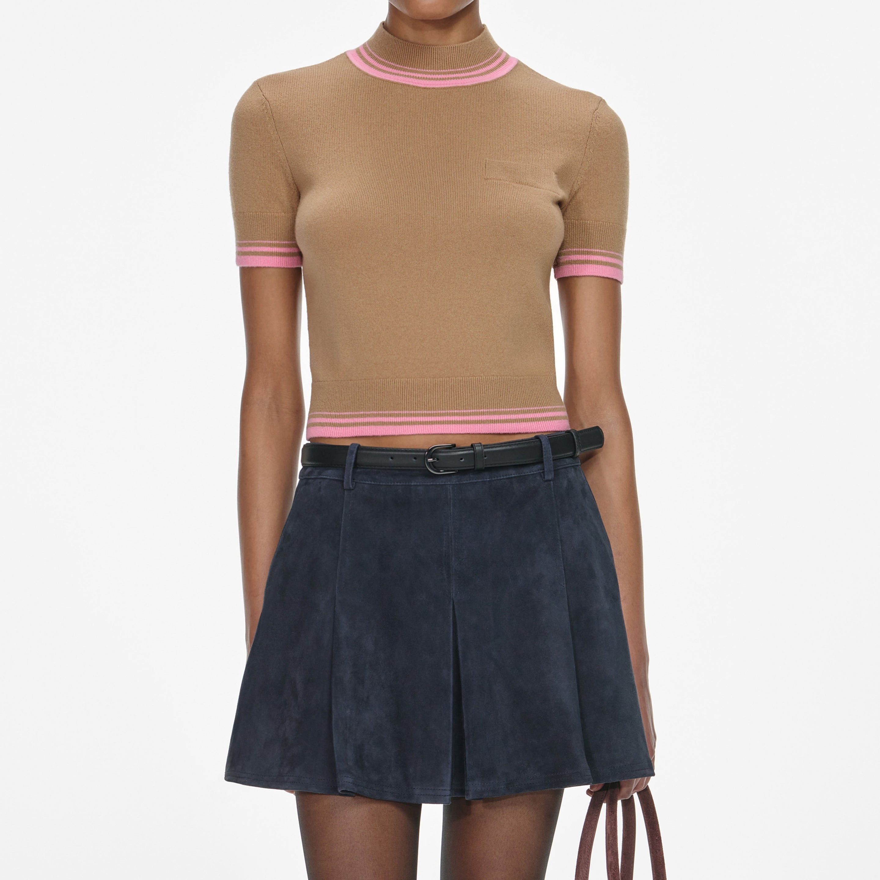 Navy Suede Mini Skirt - 4