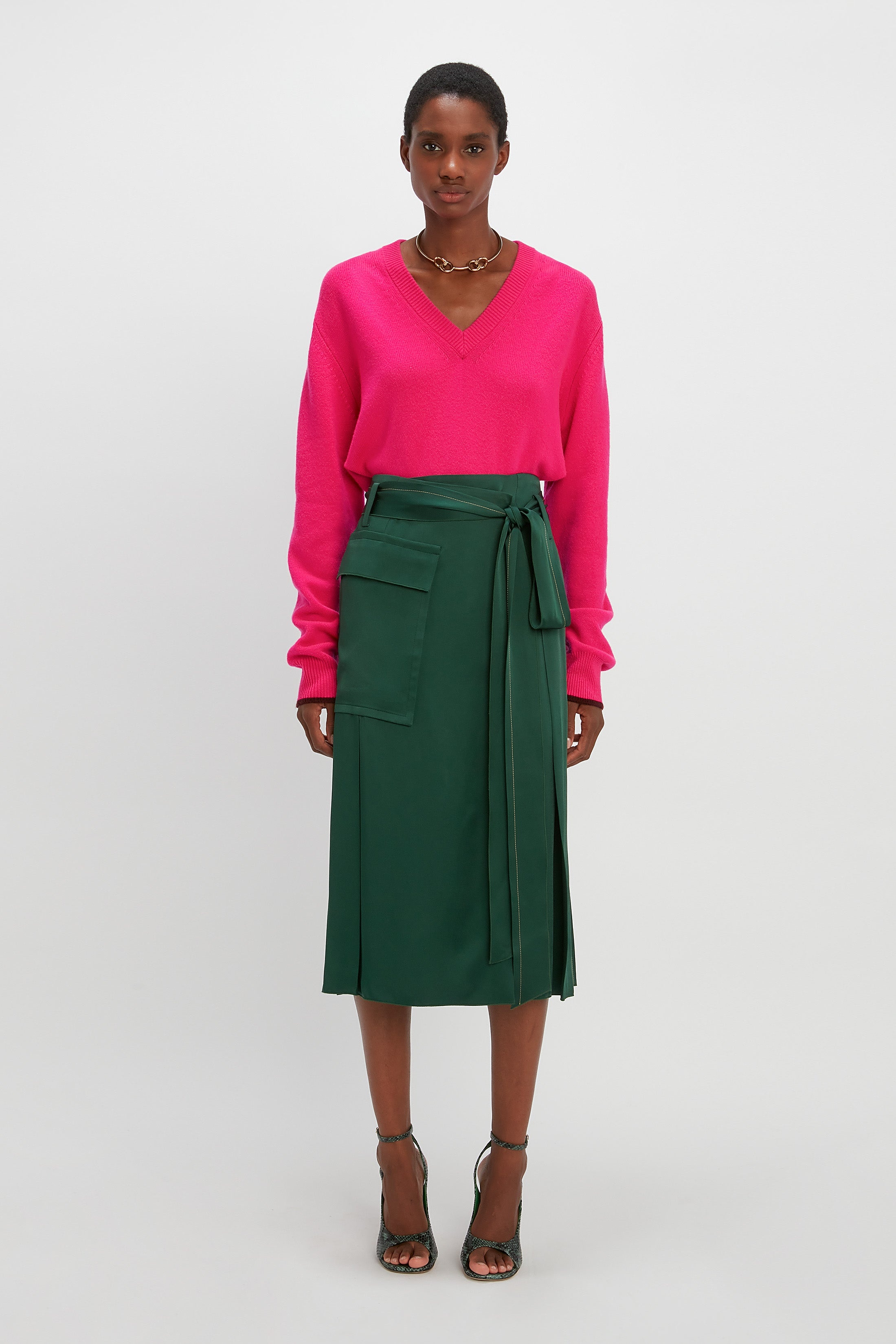 Oversized V Neck Jumper in Hot Pink - 2