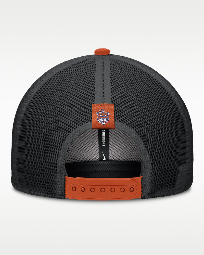 Nike Clemson Legacy Arch Rise Men's Nike Dri-FIT College Trucker Adjustable Hat outlook
