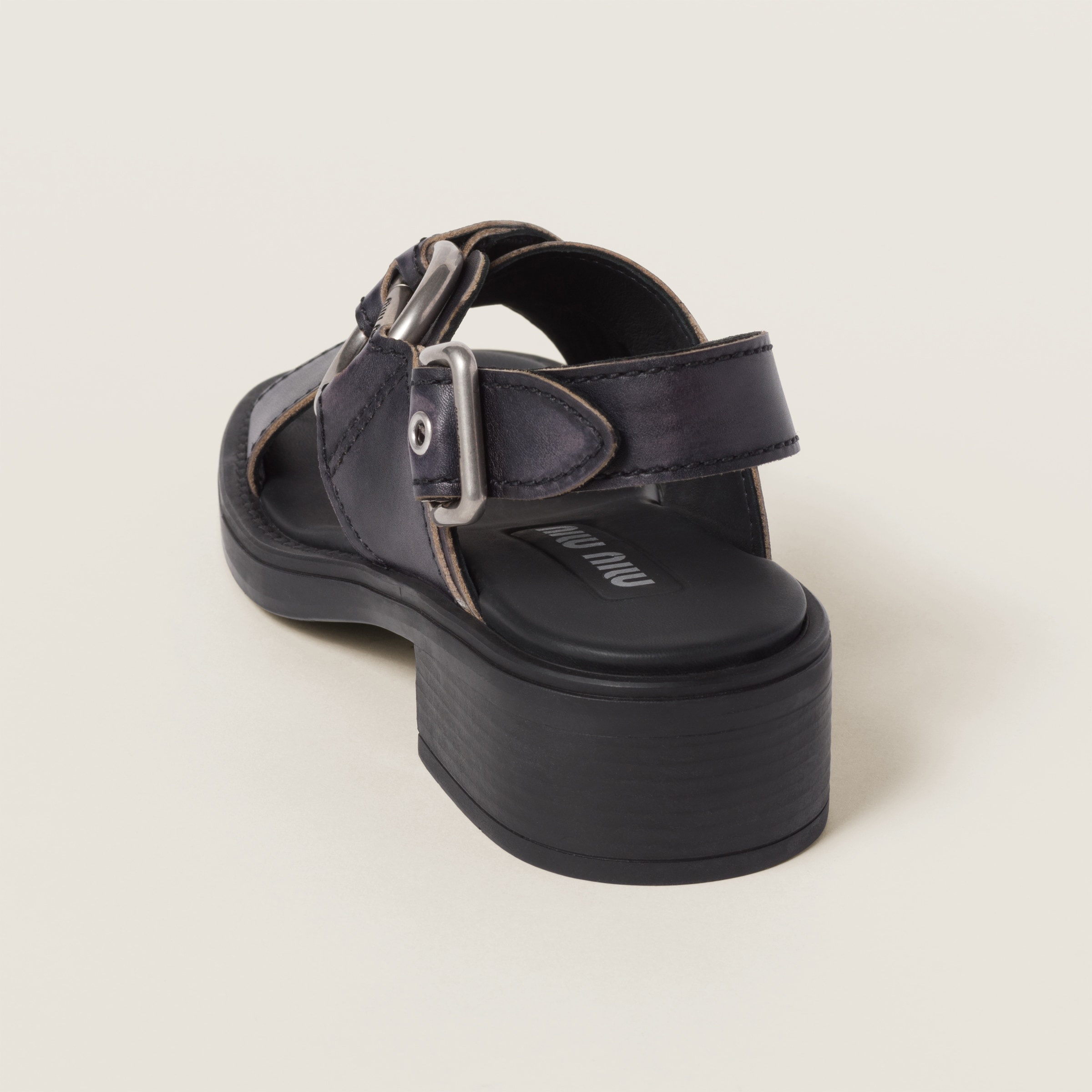 Miu Miu｜SANDALS (5E395E EFX F0NBL) Briarwood Ruches Nappa Leather Fisherman's Sandals | Miu Miu