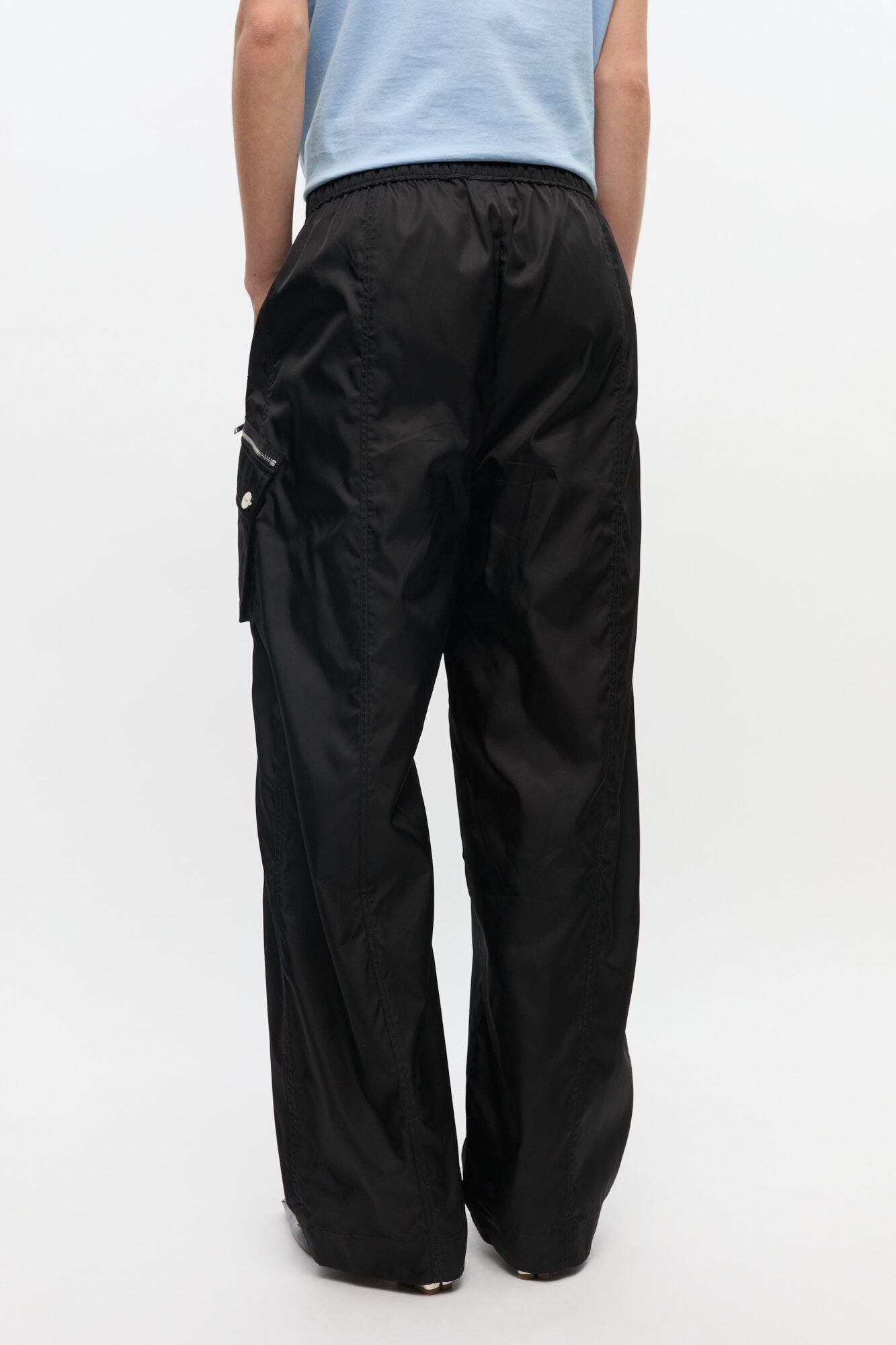BLACK NYLON ELASTICATED PANTS - 4