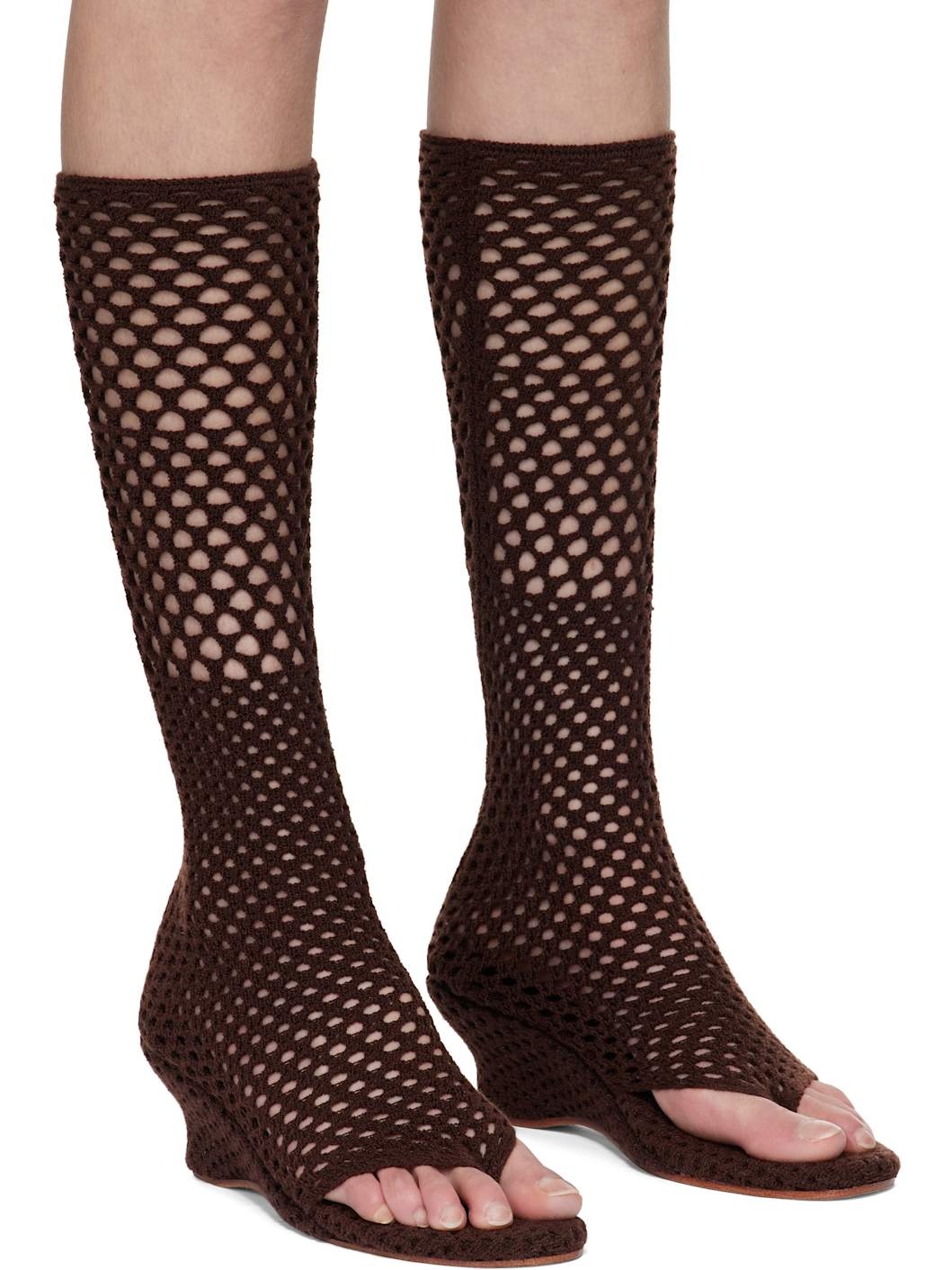 Brown Short Cable Knitted Heeled Sandals - 4