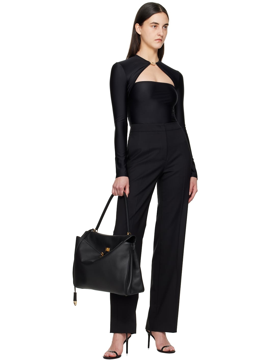 Black Draped Jersey Open Neck T-shirt - 5