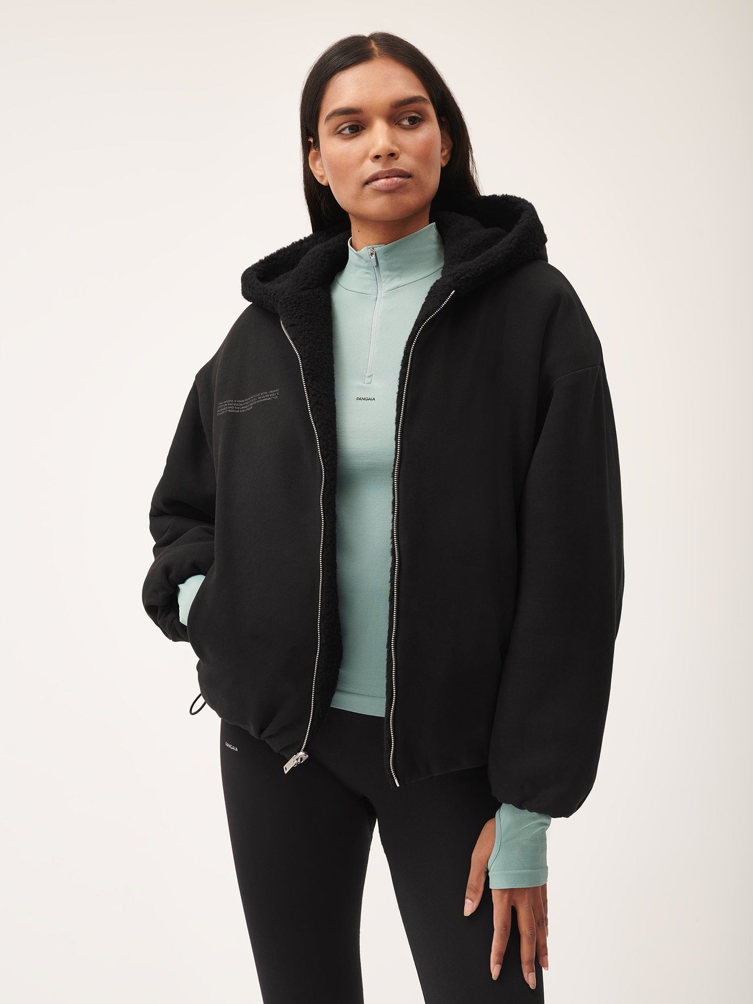 Womens Recycled Wool Fleece Reversible Bomber Jacket - Black - 3