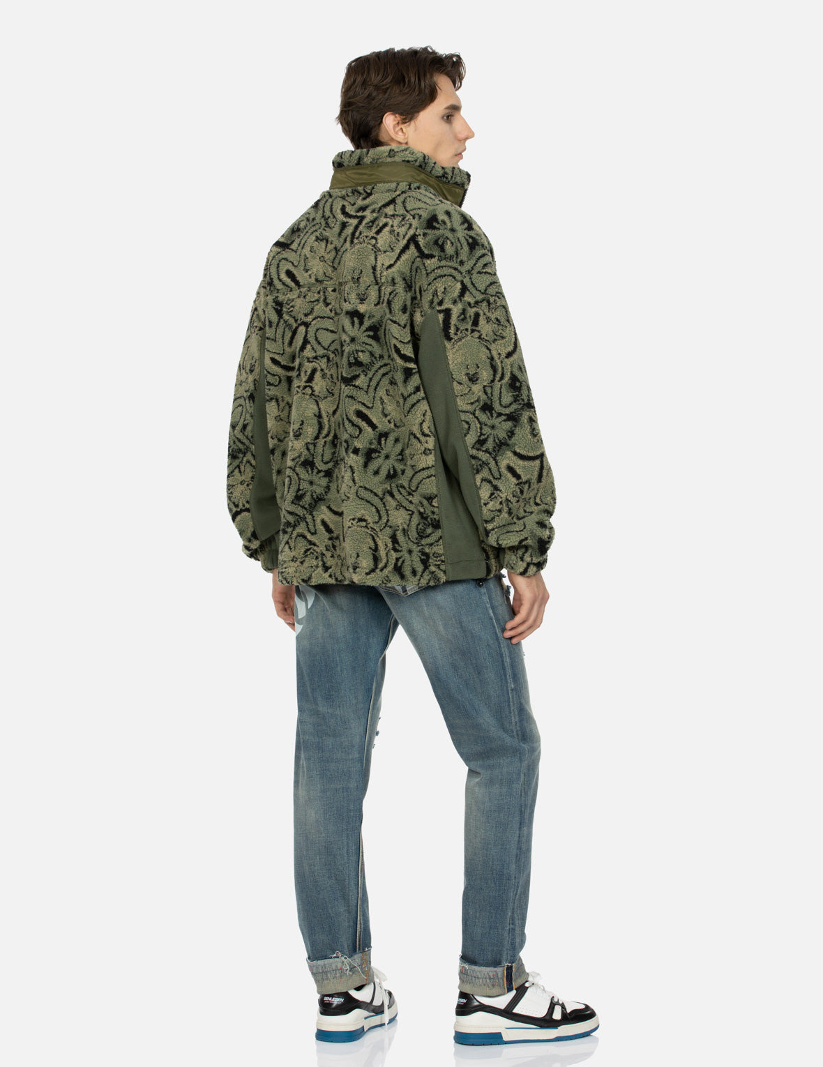 ALLOVER SEAGULL AND KAMON JACQUARD LOOSE FIT SHERPA JACKET - 4