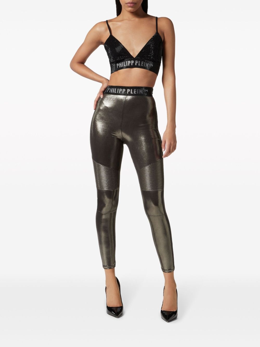 logo-waistband lamÃ© leggings - 2
