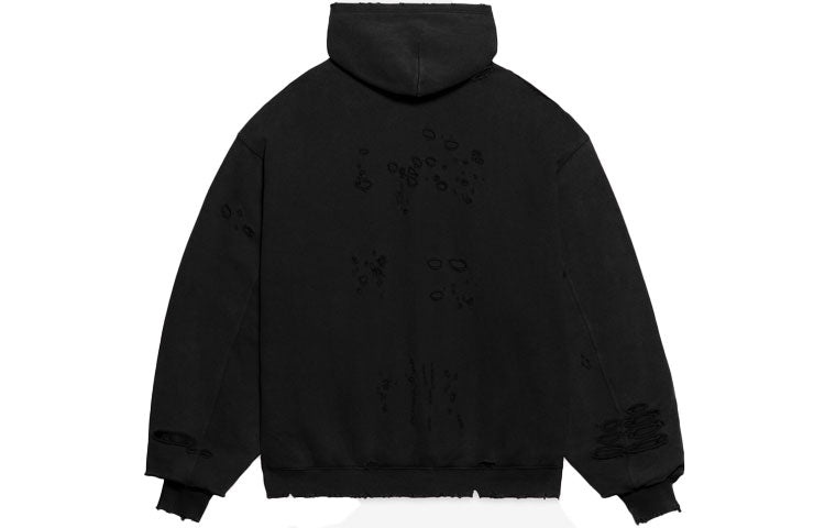 Balenciaga Caps Destroyed Hoodie 'Black White' 659403TKVB61093 - 2