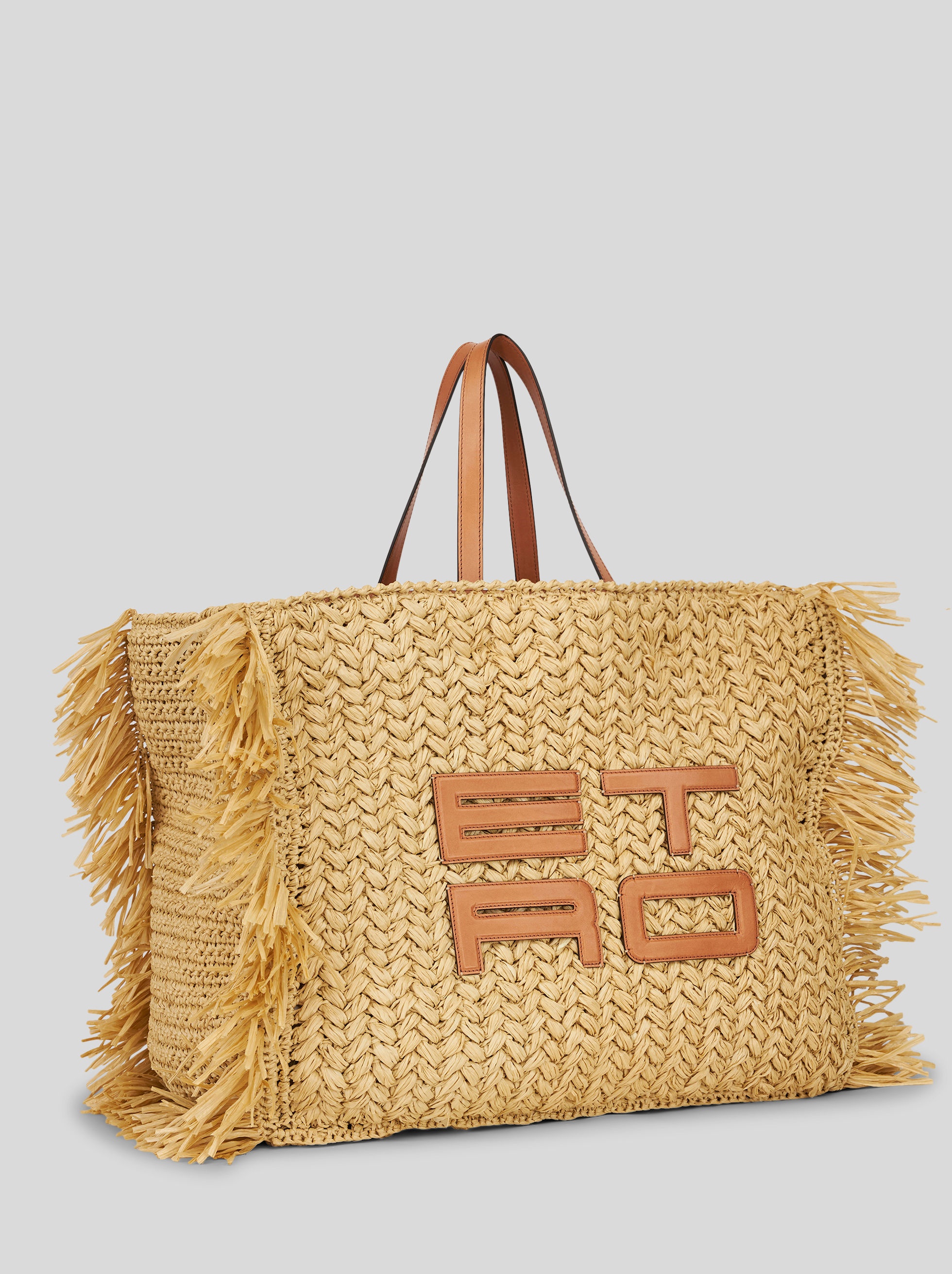 LARGE SHOPPING BAG IN PERFORATED RAFFIA WITH ETRO CUBE LOGO - 5