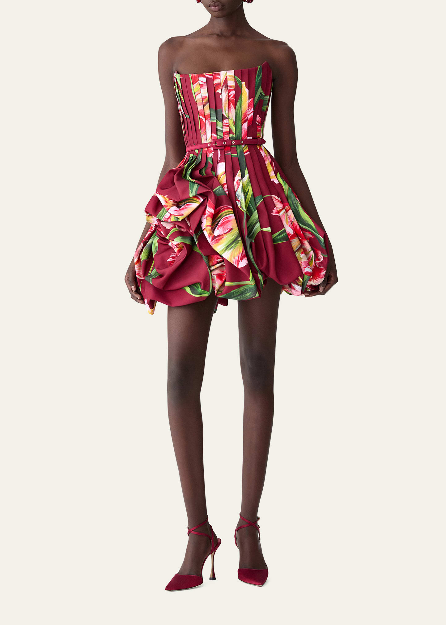 Floral Pleated Draped Mini Dress - 2