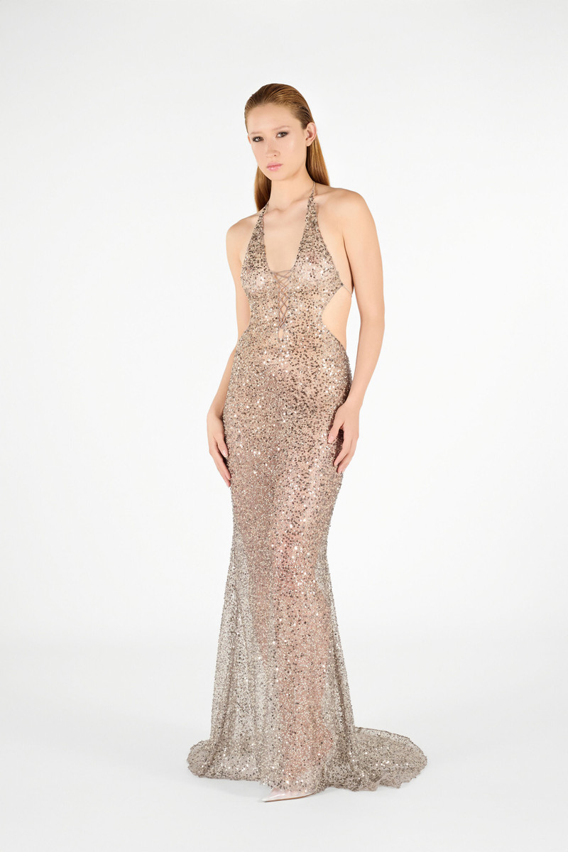 Roberto Cavalli Sequin Halter Neck Maxi Dress outlook