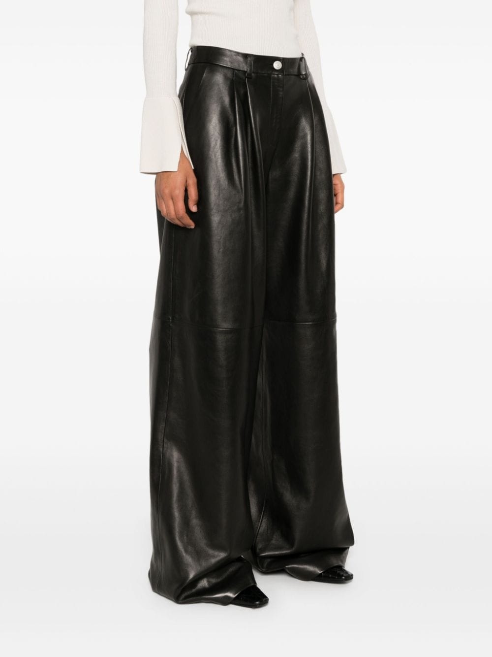 wide-leg leather trousers - 3