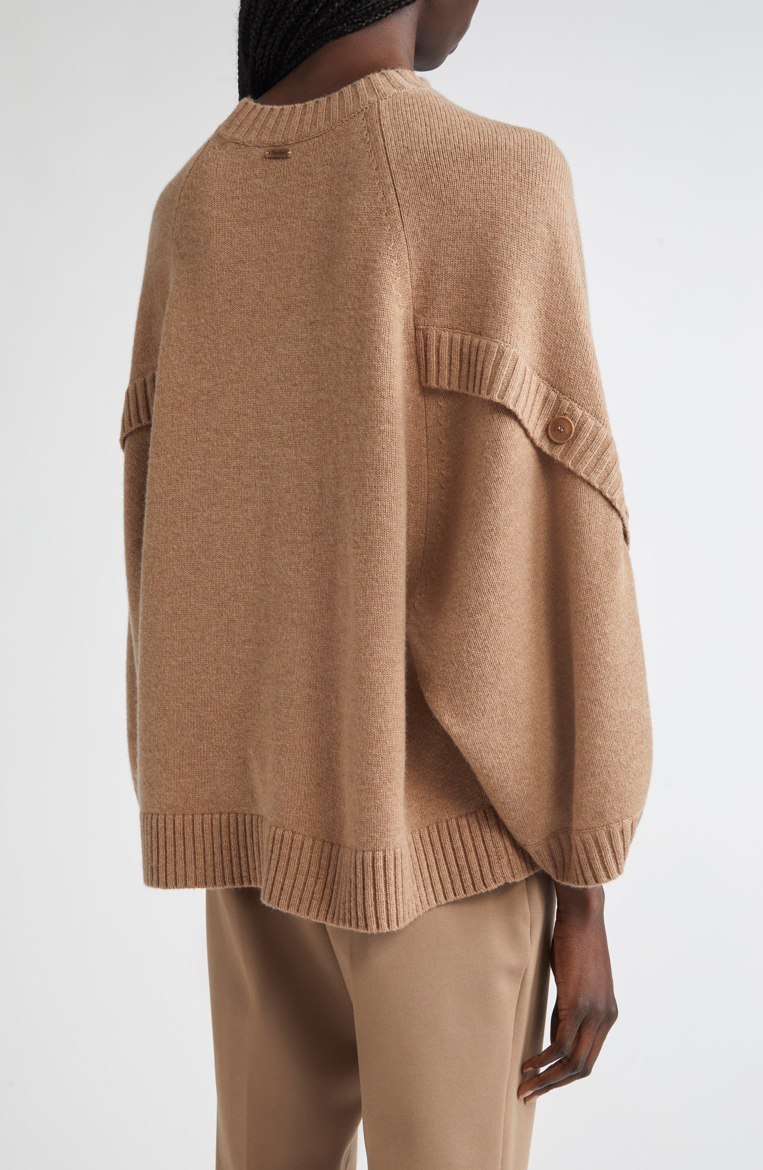 Max Mara Ampex Cape Sleeve Wool & Cashmere Sweater in Hazelnut Brown at Nordstrom - 3