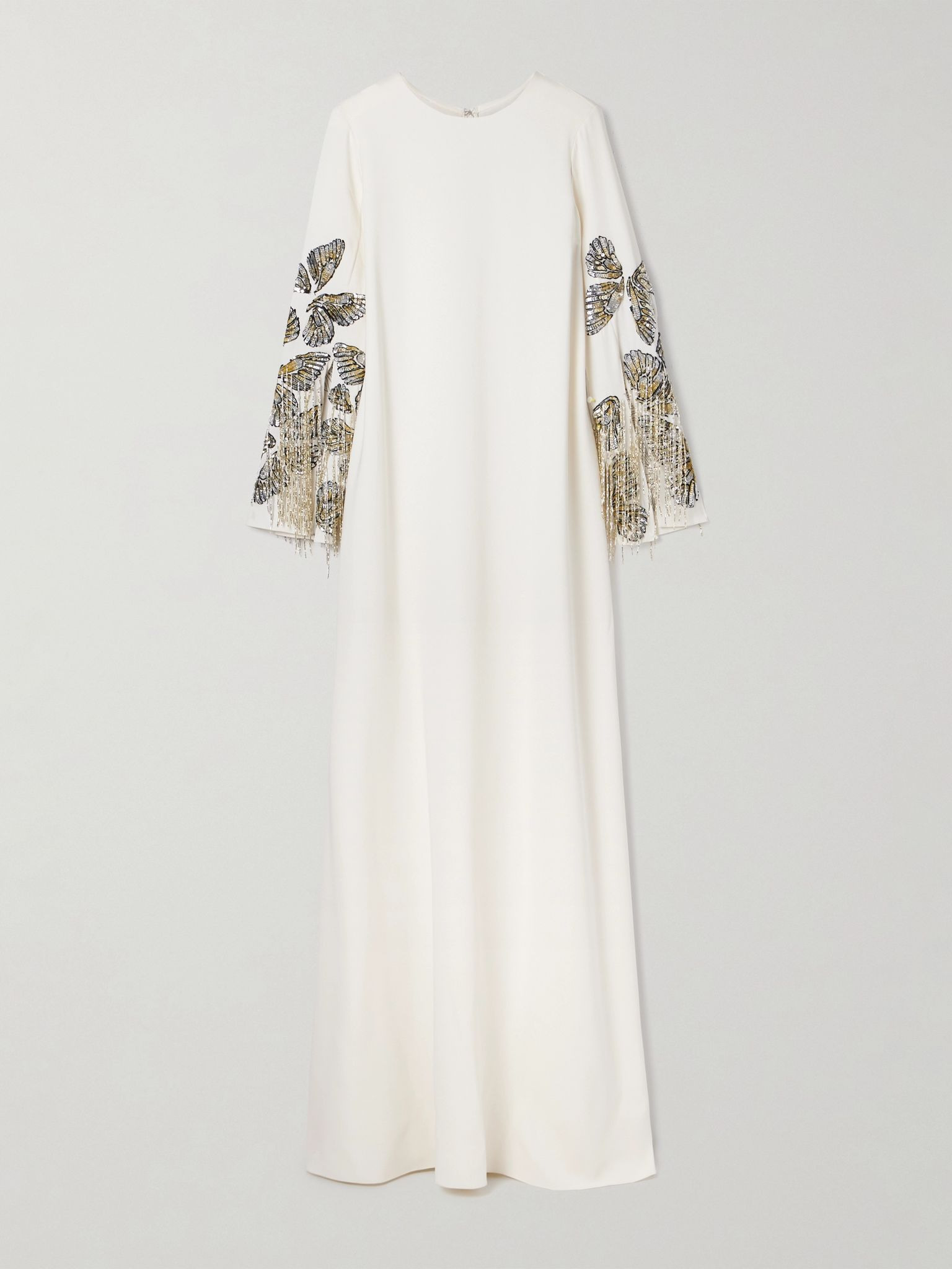 Embroidered embellished silk-blend crepe gown Ivory - 1